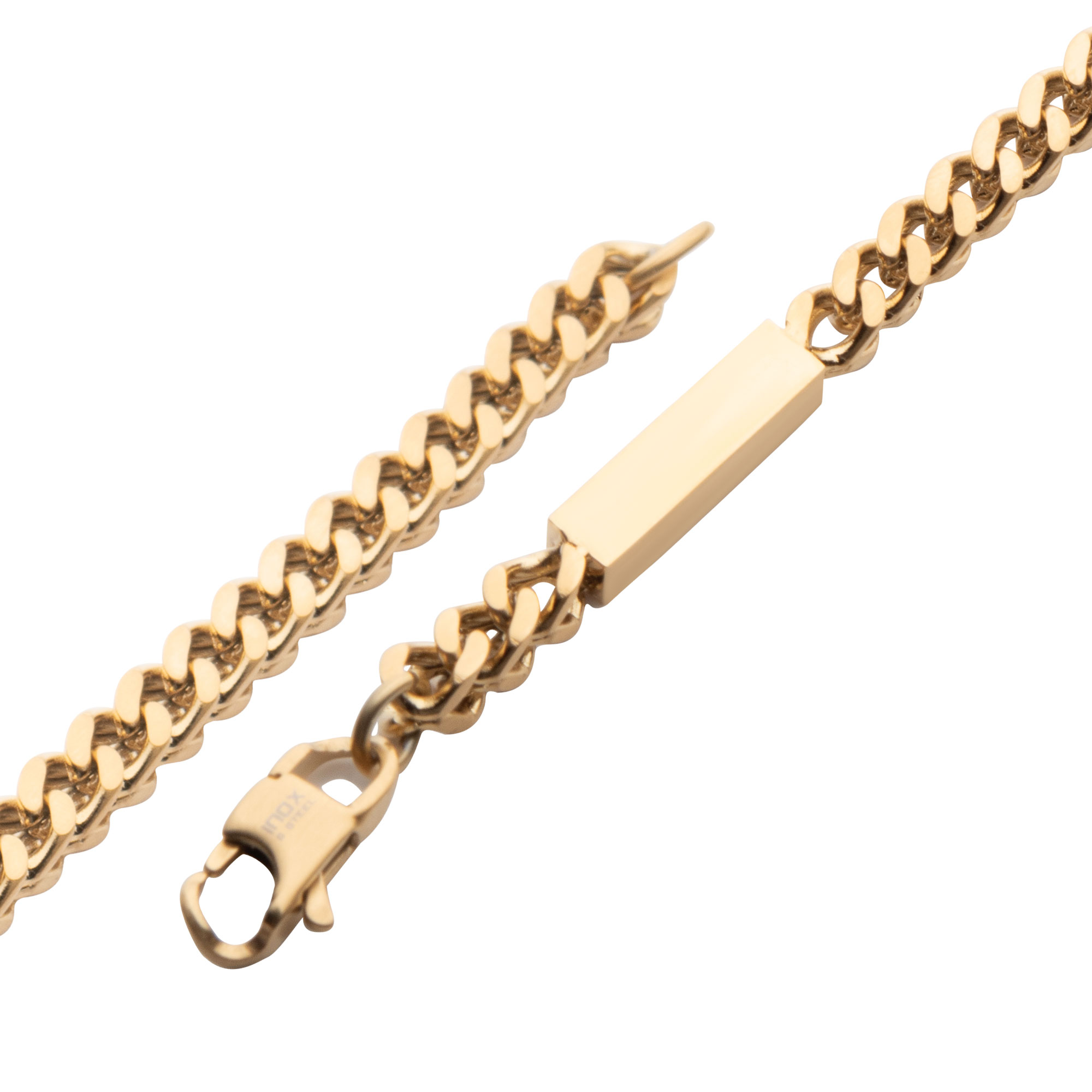 18K Gold IP Engravable ID Block with Franco Chain Bracelet Image 3 Morin Jewelers Southbridge, MA