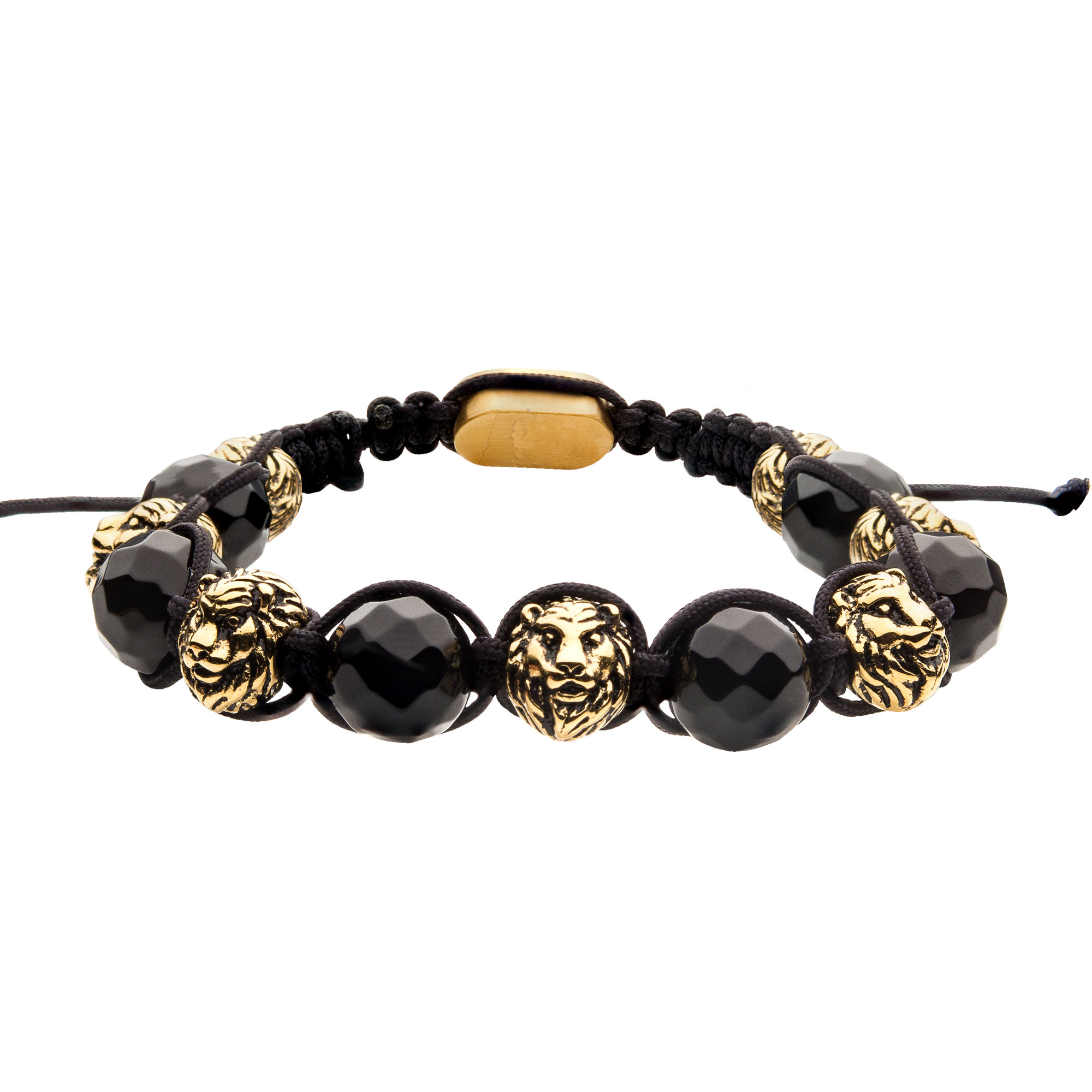 18K Gold Plated & Black Agate Stone Bead Adjustable Braided Bracelet Milano Jewelers Pembroke Pines, FL