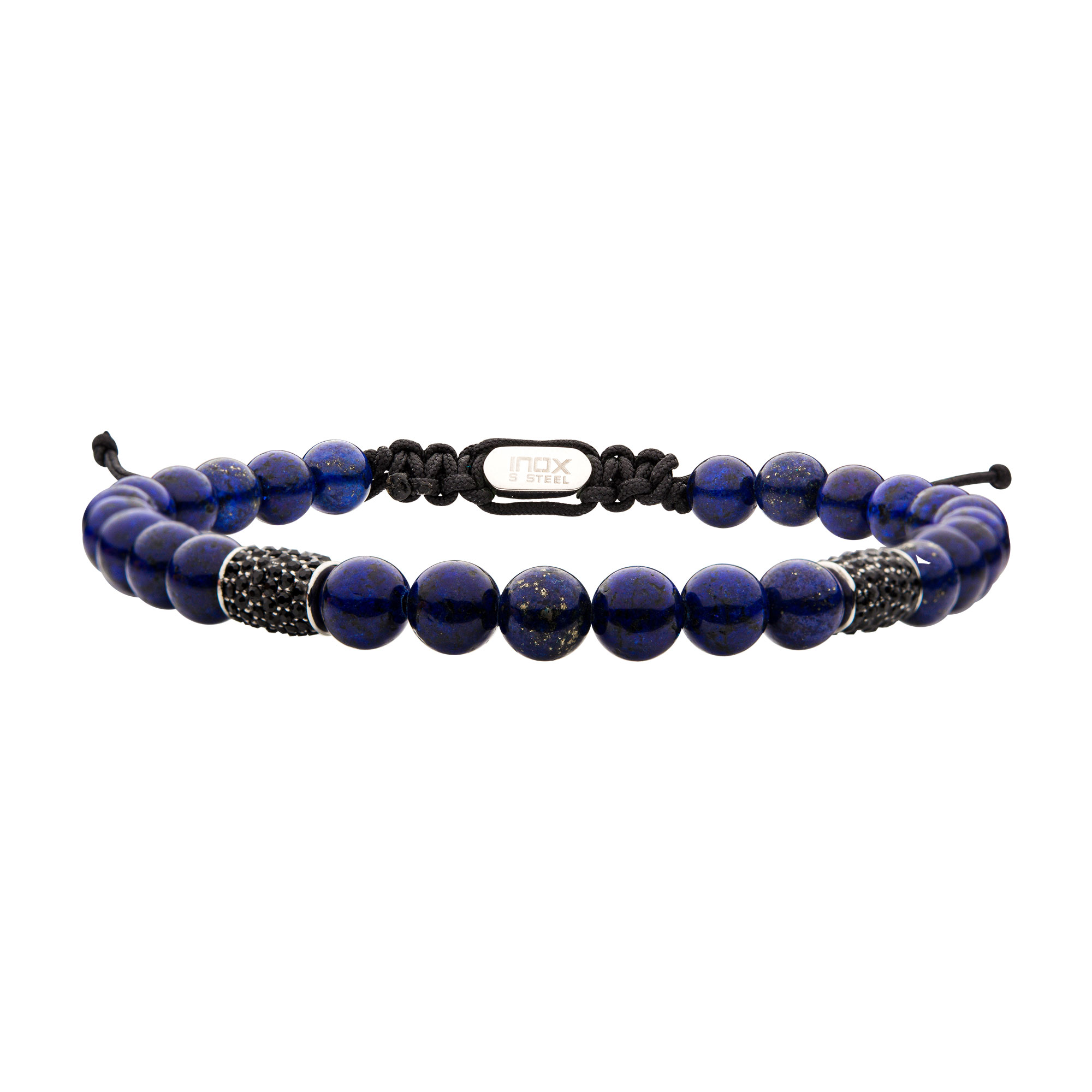 Stainless Steel Beads with Black CZ & Lapis Stone Bead Adjustable Non-Braided Bracelet Midtown Diamonds Reno, NV