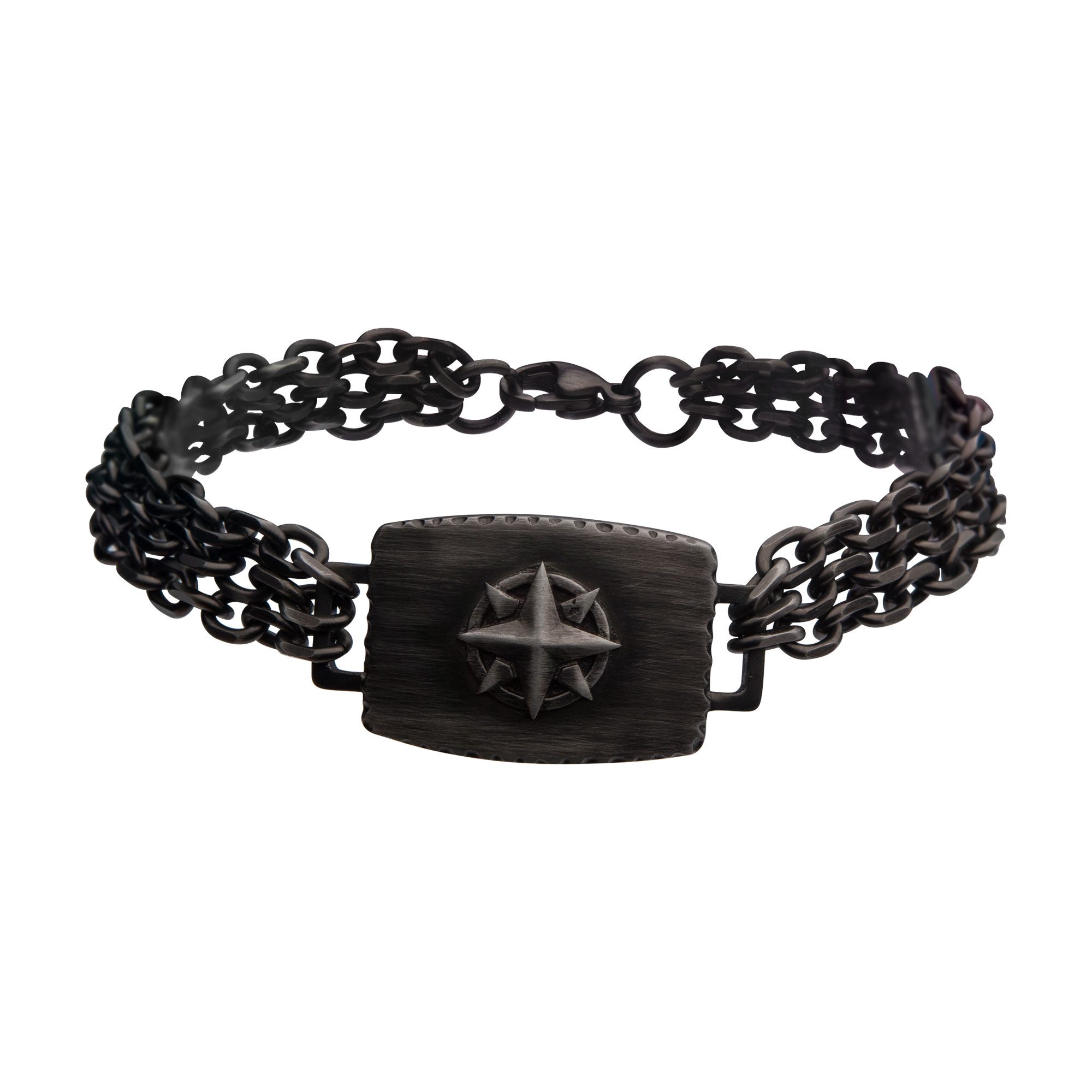 Gun Metal IP Compass Plate with Double Chain Link Bracelet Milano Jewelers Pembroke Pines, FL