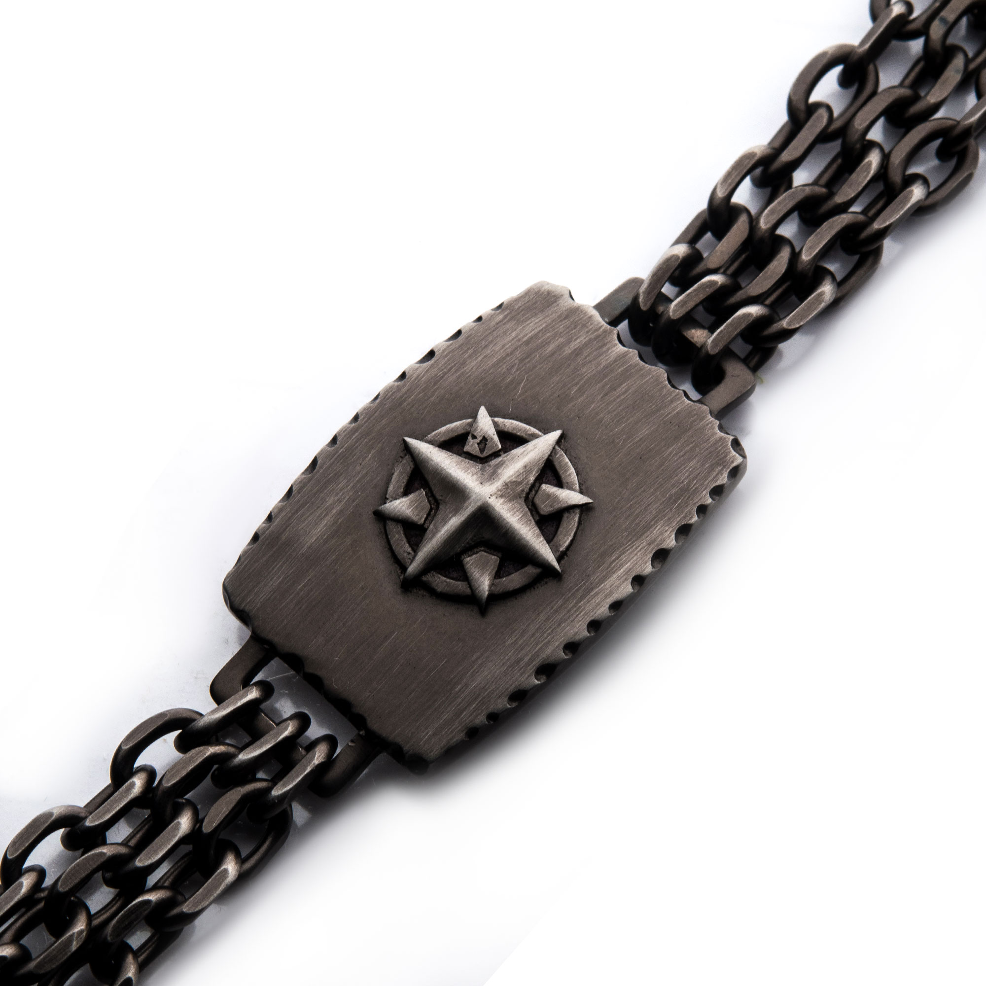 Gun Metal IP Compass Plate with Double Chain Link Bracelet Image 2 Milano Jewelers Pembroke Pines, FL