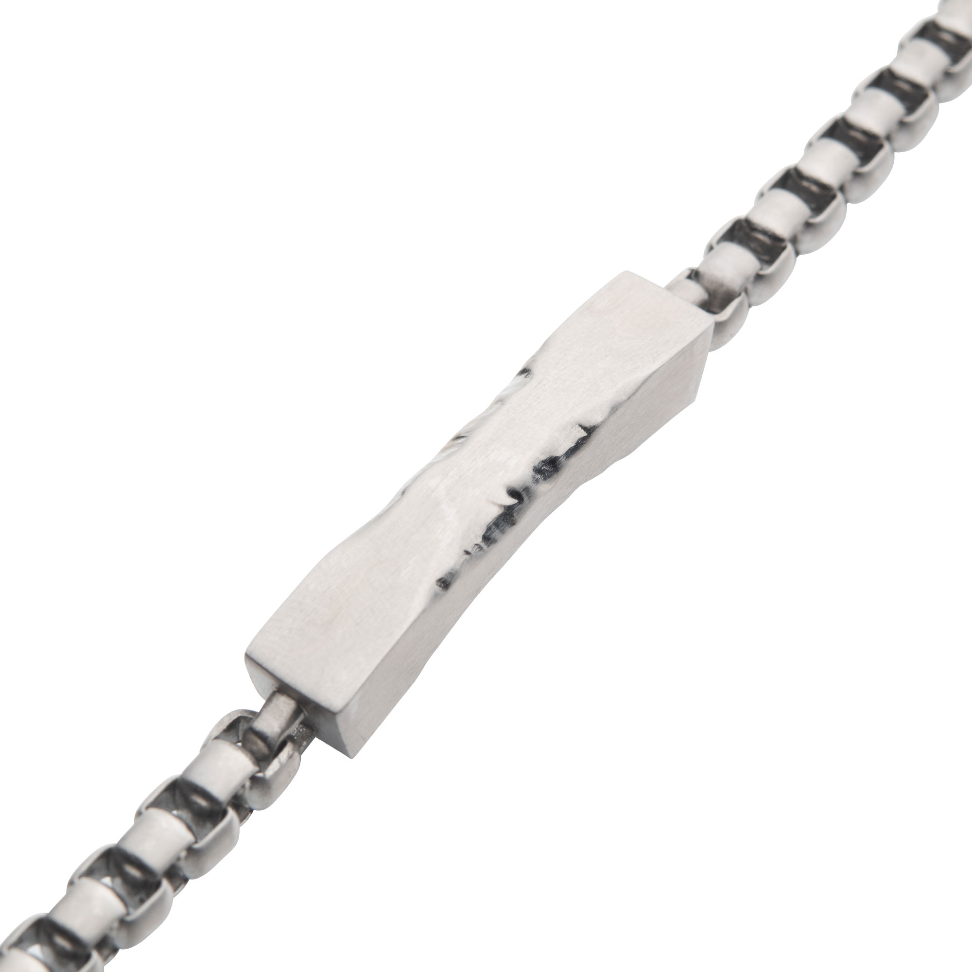 Matte Steel Chiseled Engravable Drop with Bold Box Chain Bracelet Image 2 Milano Jewelers Pembroke Pines, FL