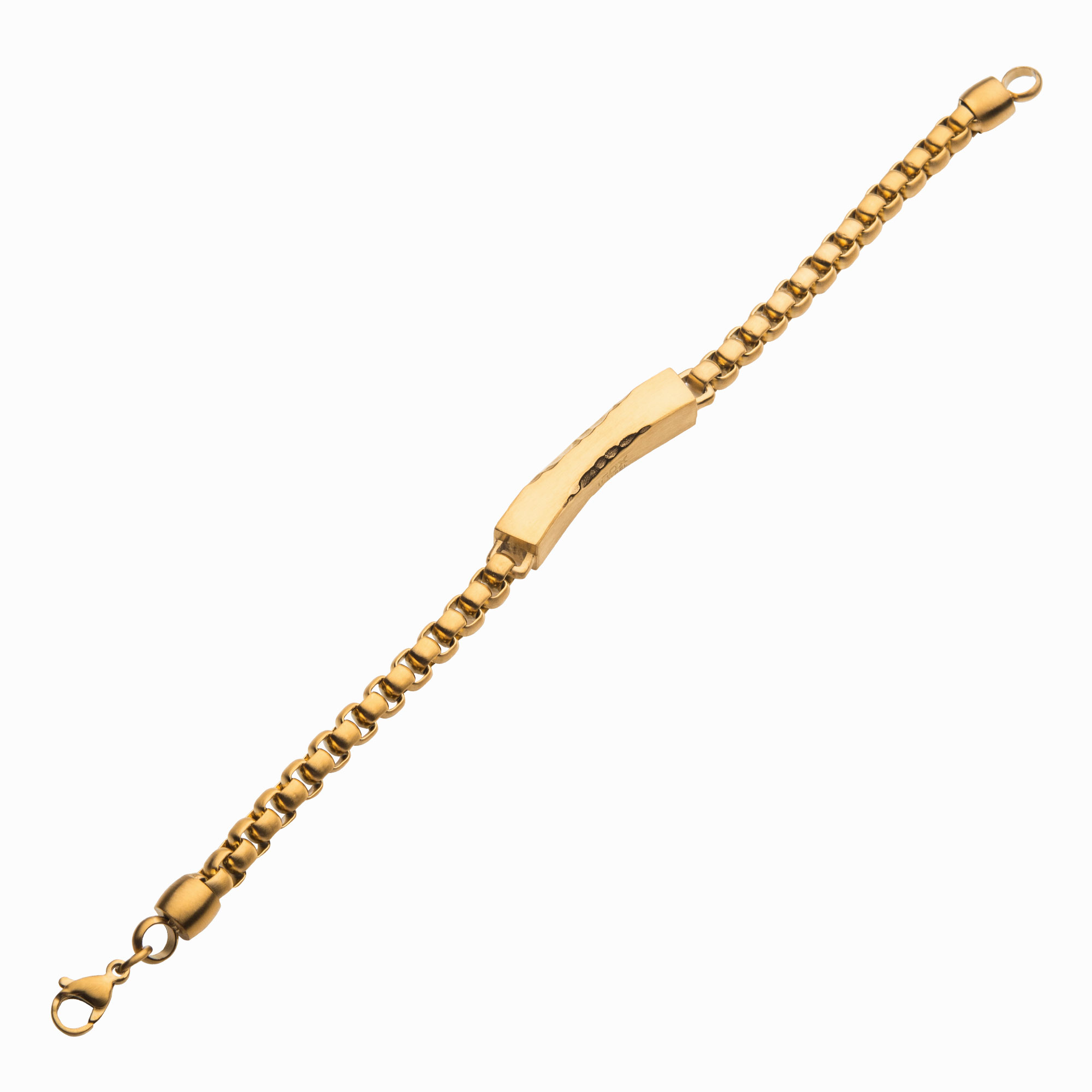 Matte 18K Gold IP Chiseled Engravable Drop with Bold Box Chain Bracelet Image 3 Enchanted Jewelry Plainfield, CT