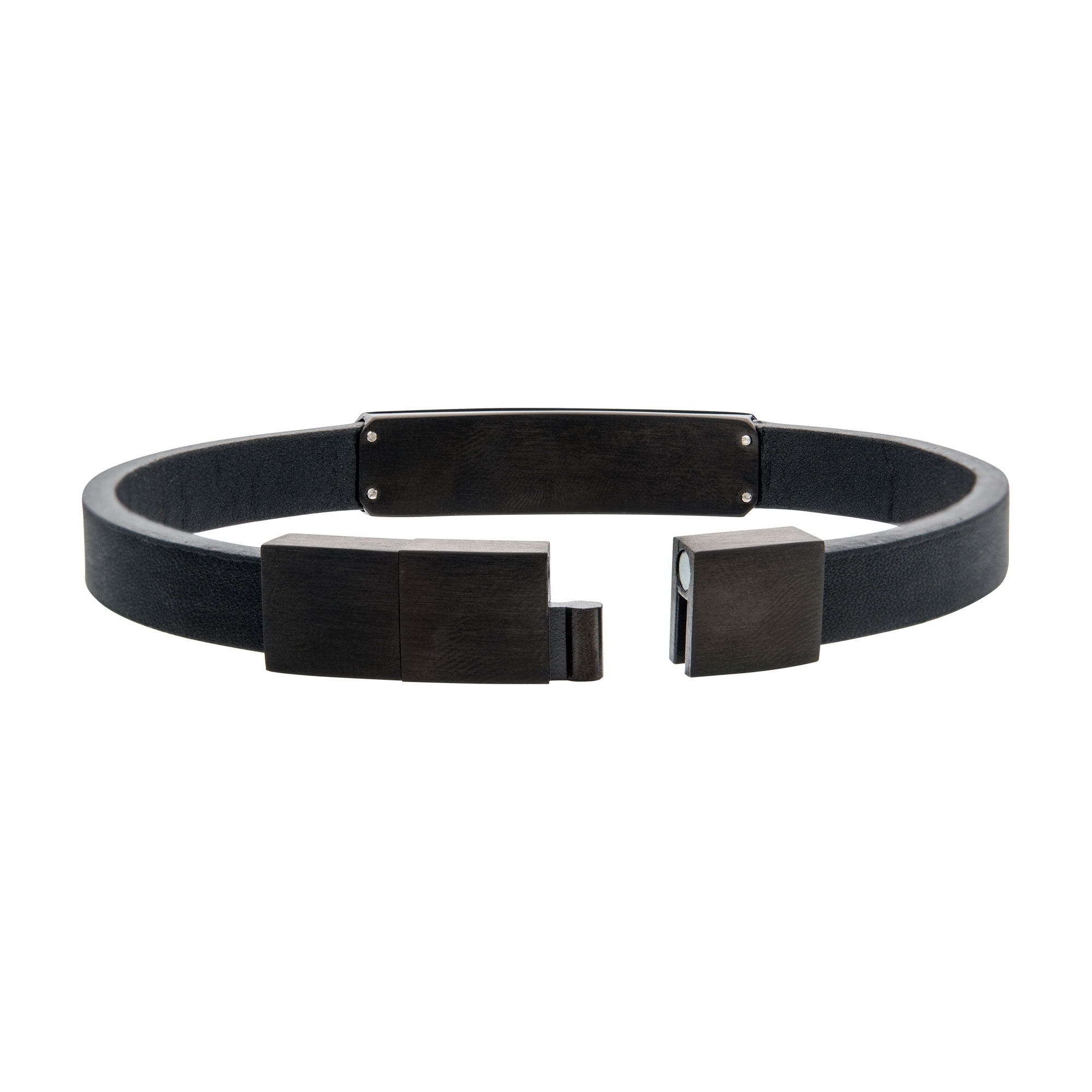 Black Leather with Black IP Streamline ID Bracelet Image 3 Milano Jewelers Pembroke Pines, FL