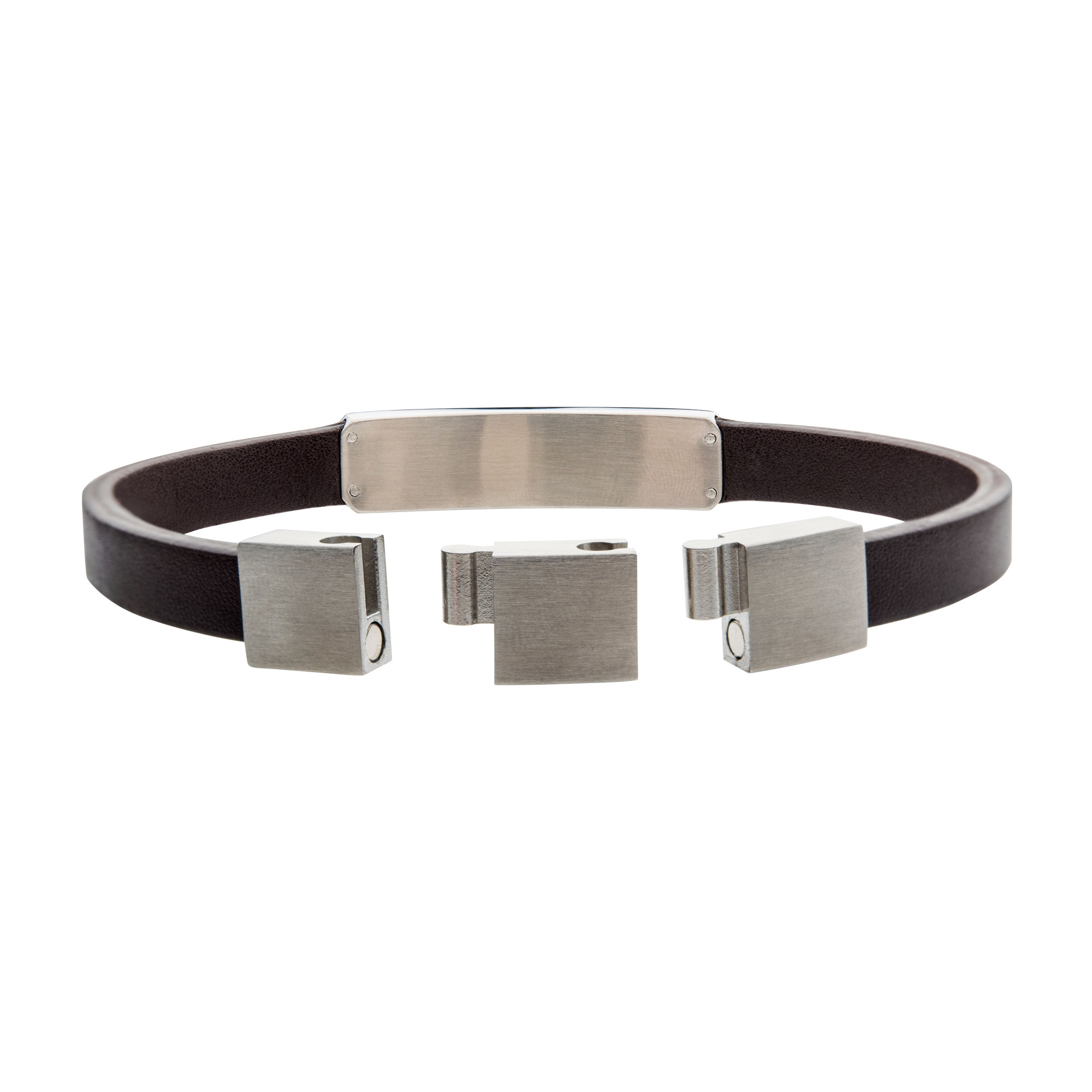 Brown Leather with Steel Streamline ID Bracelet Image 3 Mueller Jewelers Chisago City, MN