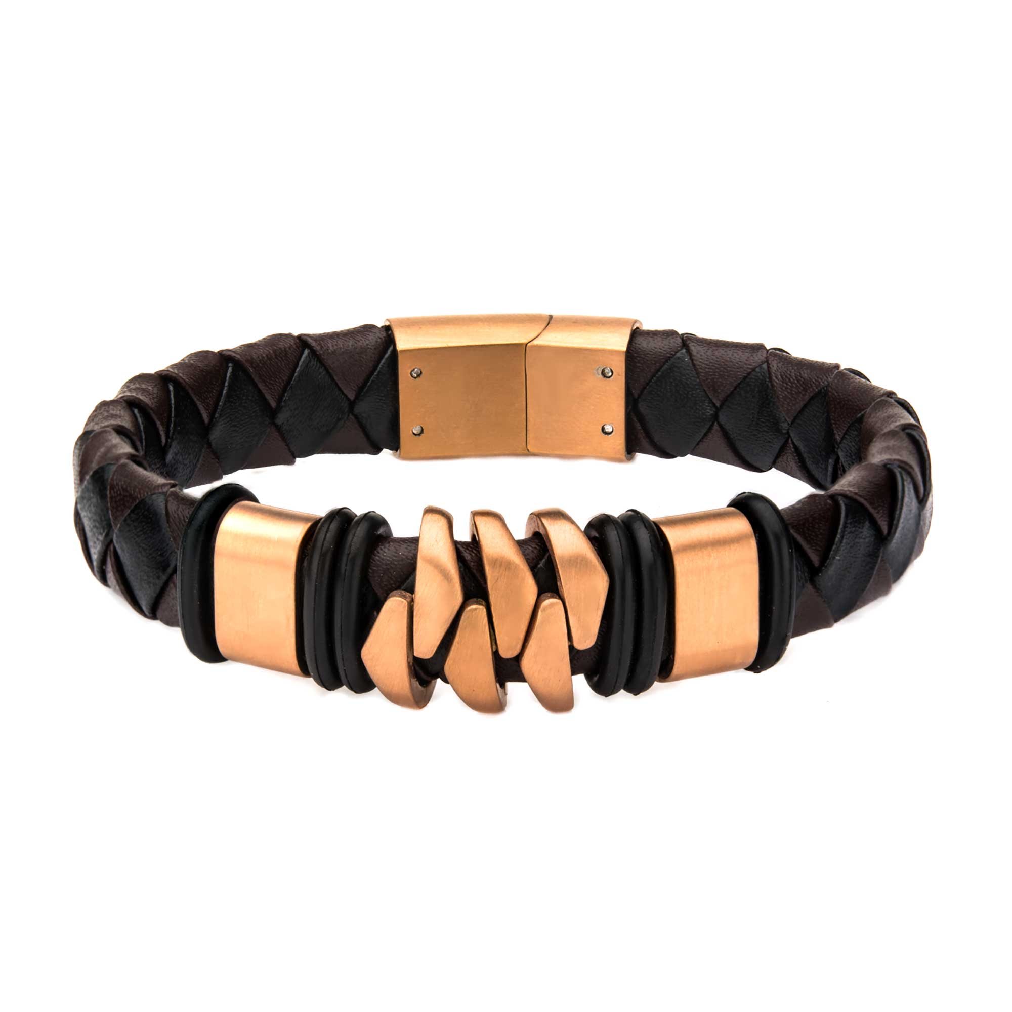 Rose Gold Plated and Brown Leather Bohemian Bracelet Milano Jewelers Pembroke Pines, FL
