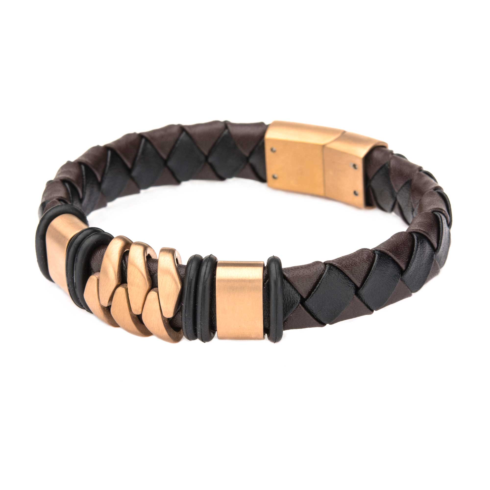 Rose Gold Plated and Brown Leather Bohemian Bracelet Image 2 Milano Jewelers Pembroke Pines, FL