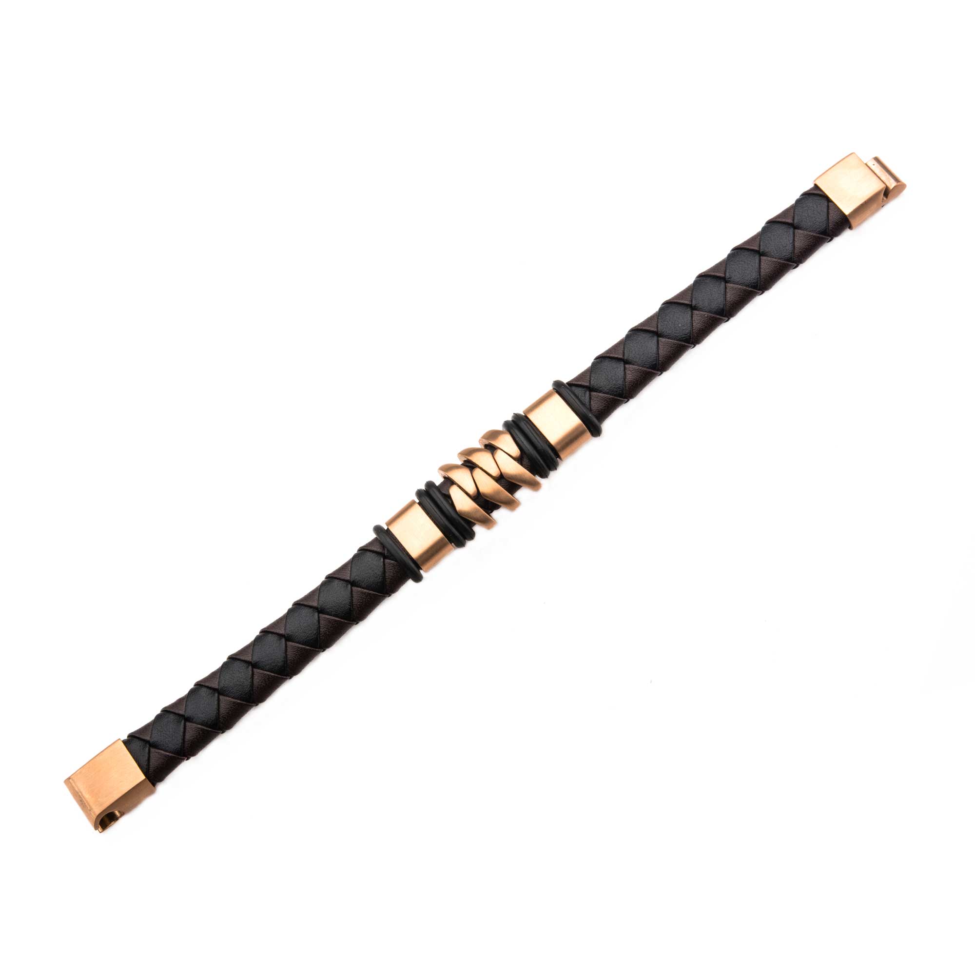 Rose Gold Plated and Brown Leather Bohemian Bracelet Image 4 Milano Jewelers Pembroke Pines, FL