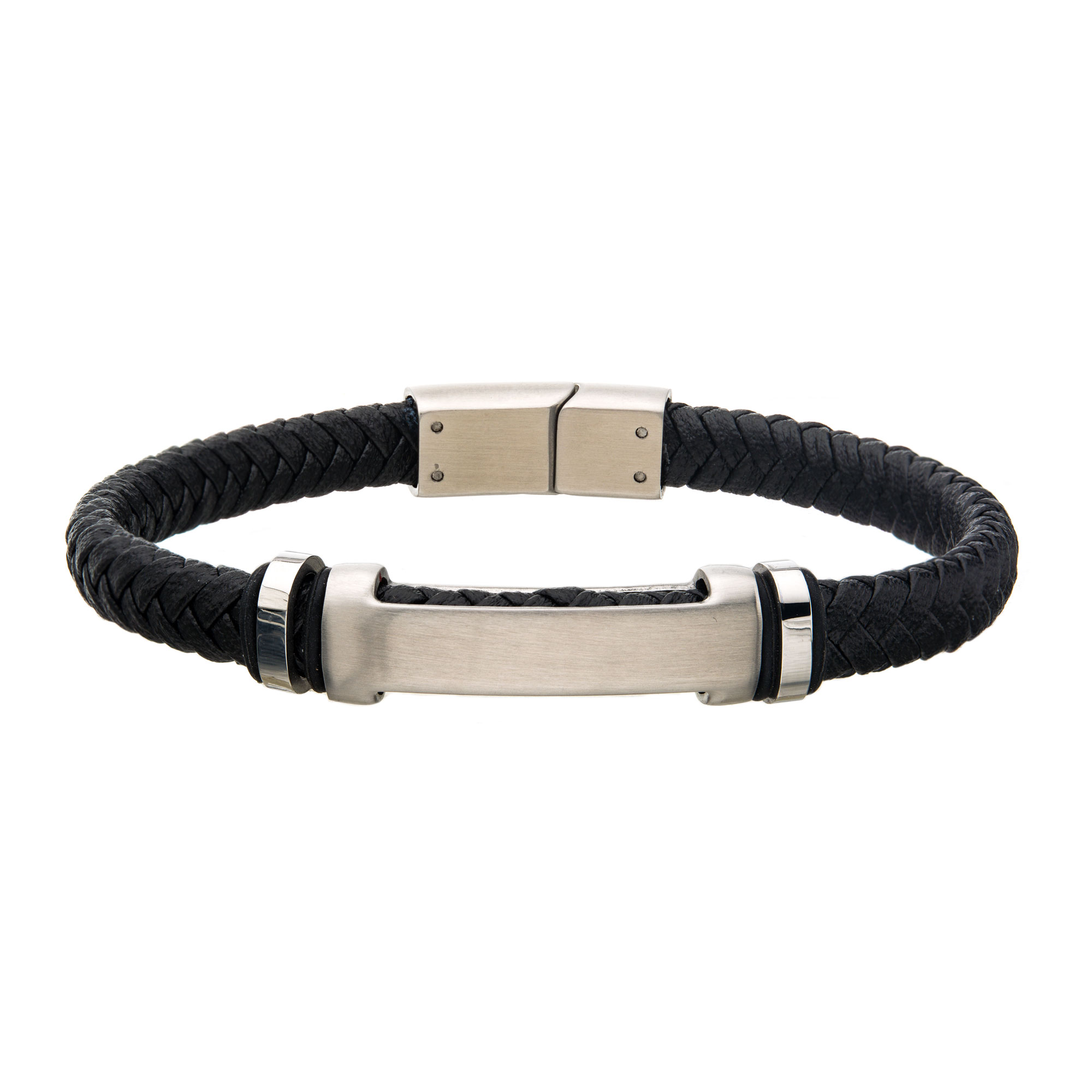 Black Leather with Stainless Steel Beads & Engravable ID Bracelet Lewis Jewelers, Inc. Ansonia, CT