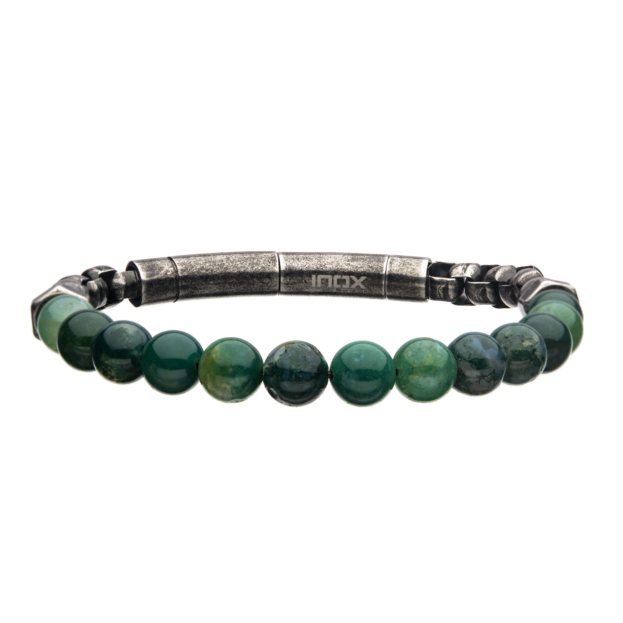8mm Moss Agate Beads and Box Chain Bracelet Milano Jewelers Pembroke Pines, FL