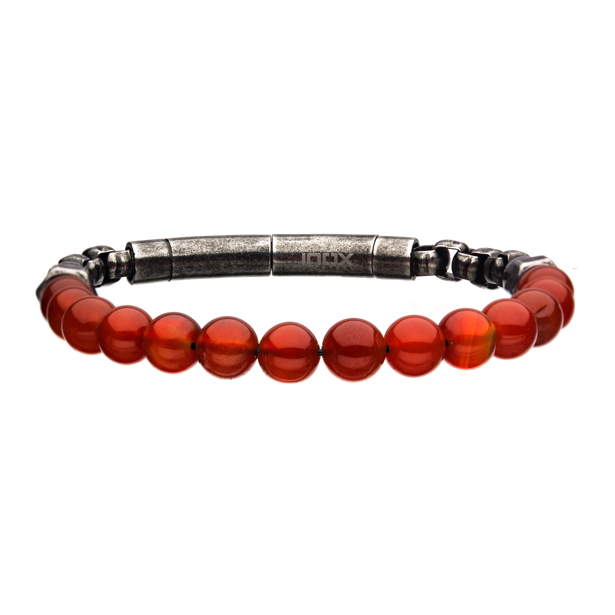 8mm Red Agate Beads and Box Chain Bracelet Carroll / Ochs Jewelers Monroe, MI