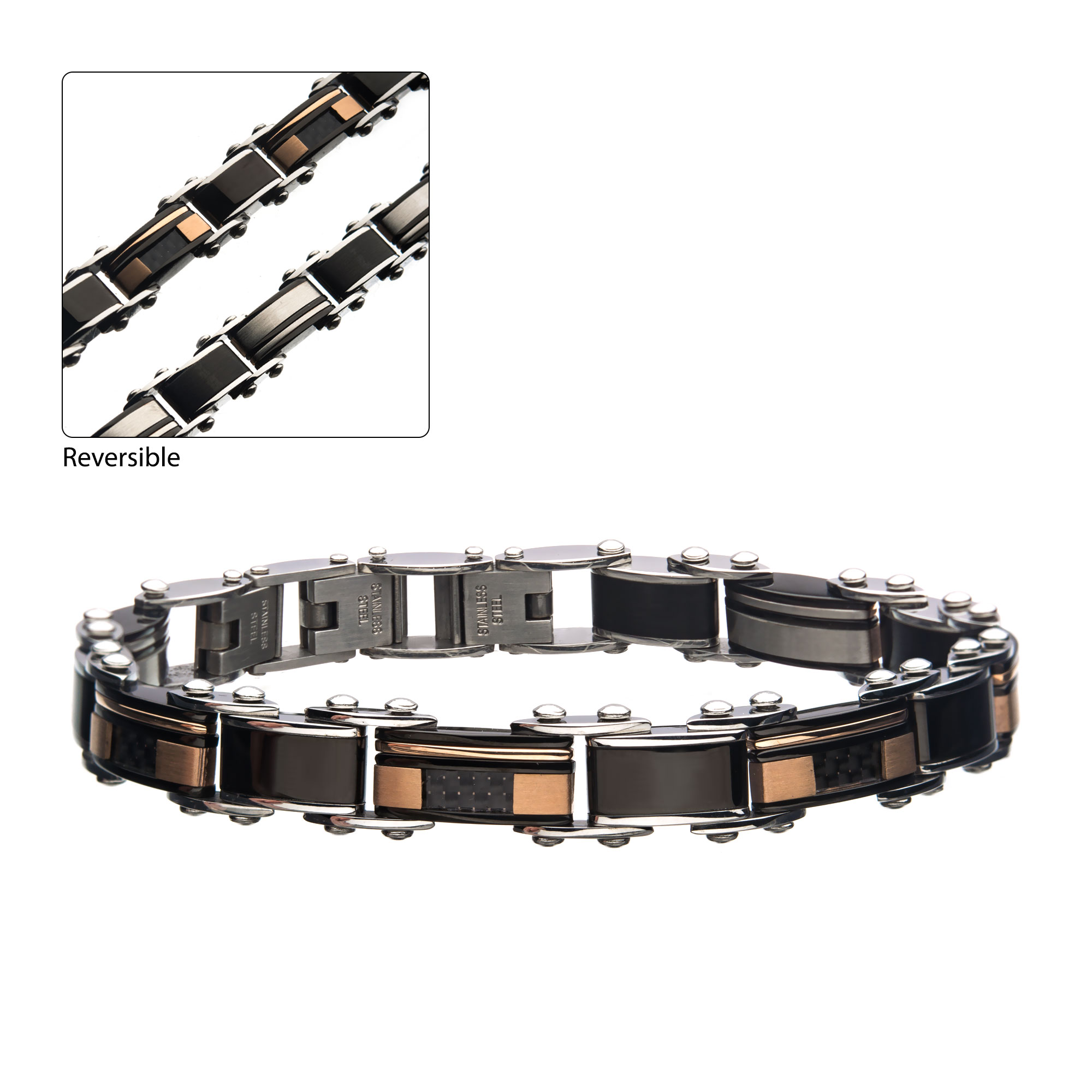 Stainless Steel, Black IP & Rose Gold IP Reversible Bracelet Enchanted Jewelry Plainfield, CT