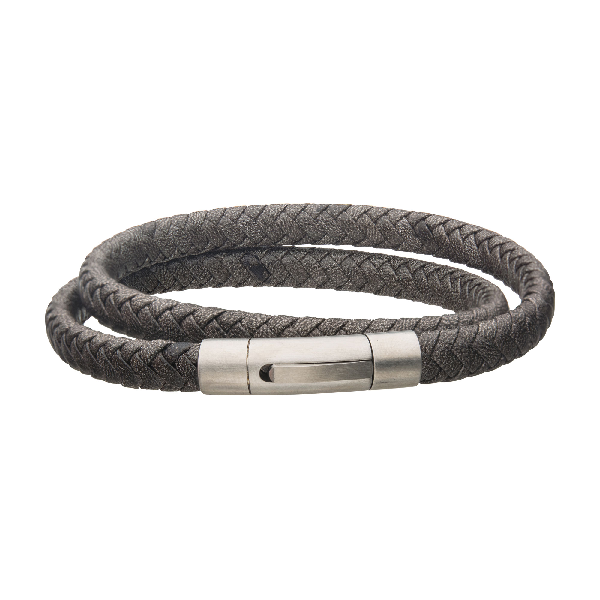 Grey Double Wrap Braided Leather Bracelet Image 2 Carroll / Ochs Jewelers Monroe, MI