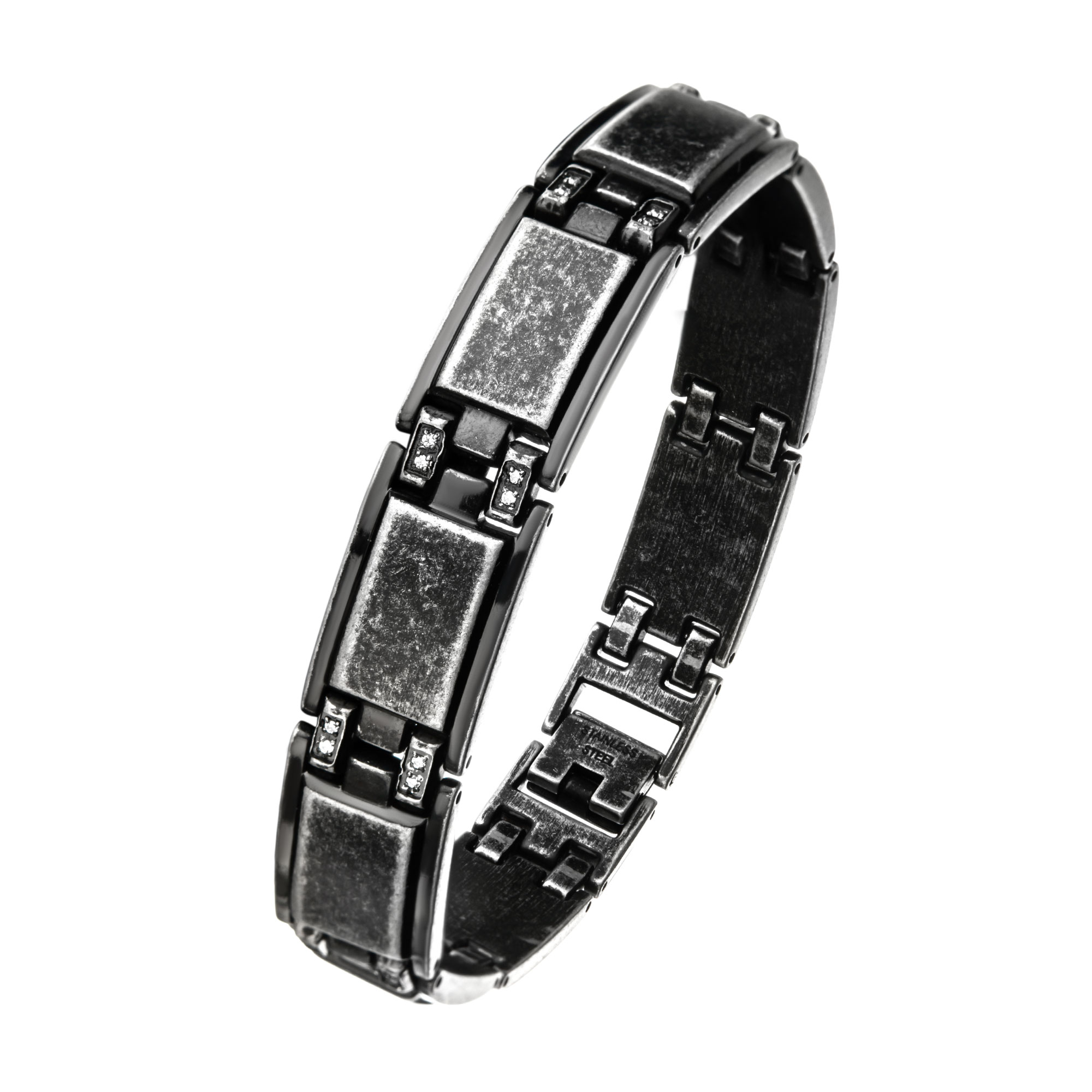 Antique Metal Bracelet with CZ Accented Hinges Image 2 Milano Jewelers Pembroke Pines, FL
