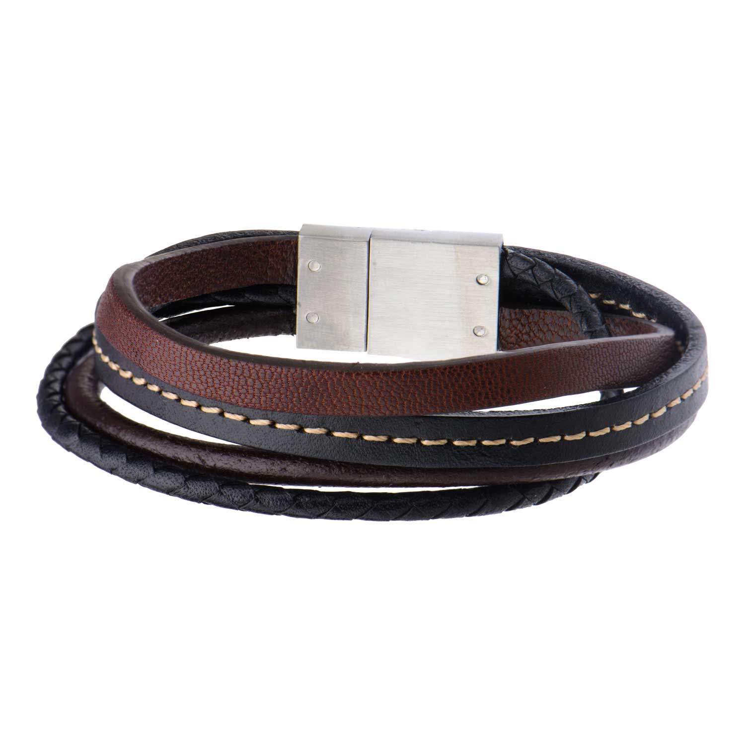 Brown and Black Leather in Brown Thread Layered Bracelet Ken Walker Jewelers Gig Harbor, WA