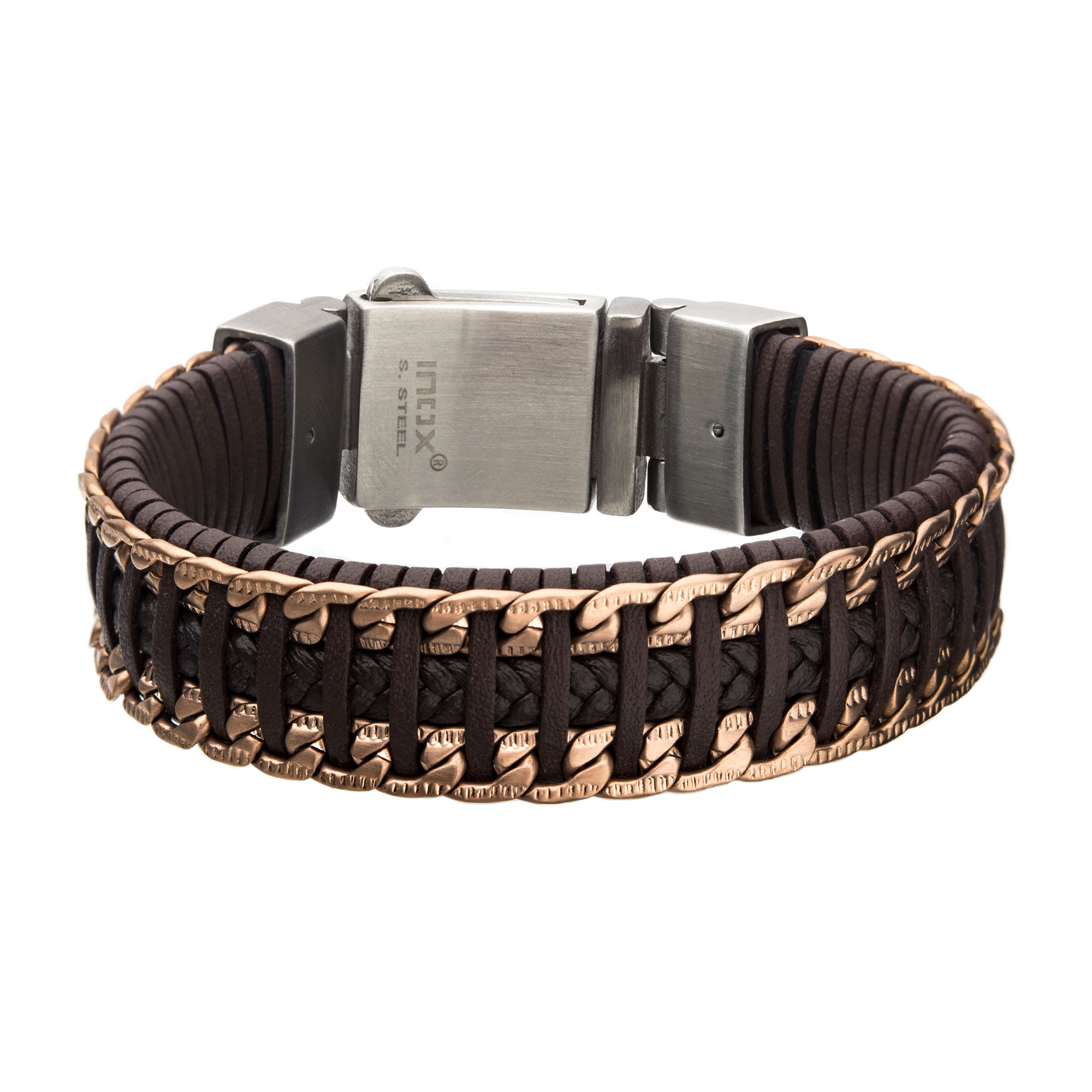 Brown & Black Weave Leather with Rose Gold Chain Bracelet Enchanted Jewelry Plainfield, CT