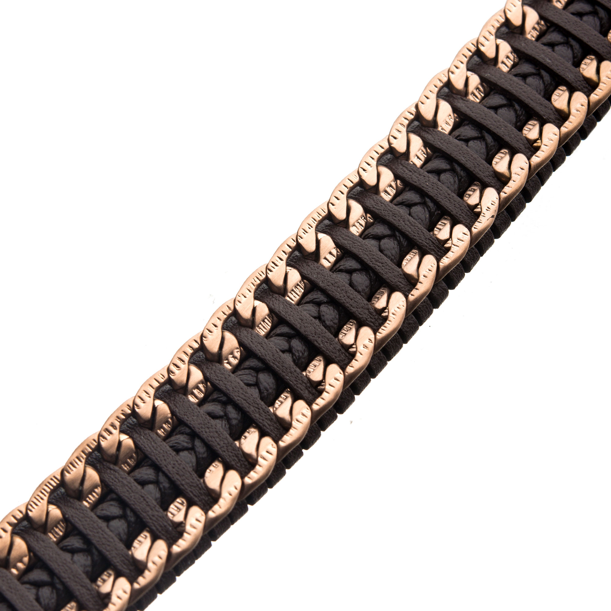 Brown & Black Weave Leather with Rose Gold Chain Bracelet Image 2 Midtown Diamonds Reno, NV