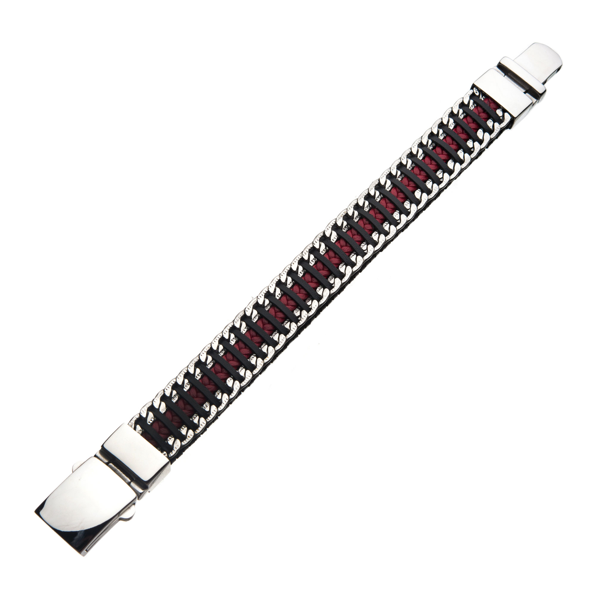 Red & Black Weave Leather with Steel Chain Bracelet Image 3 Carroll / Ochs Jewelers Monroe, MI