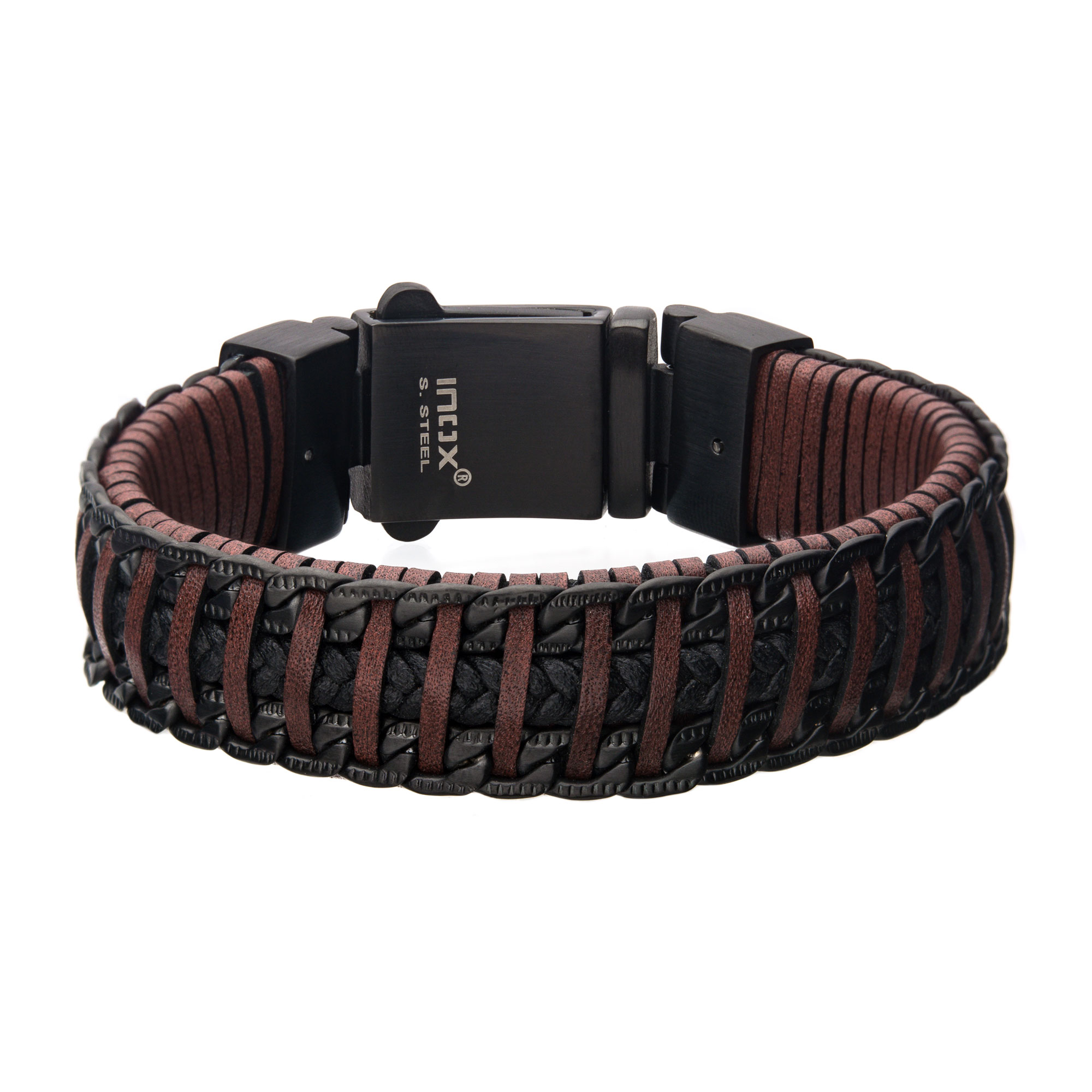 Red & Brown Weave Leather with Black Chain Bracelet Milano Jewelers Pembroke Pines, FL