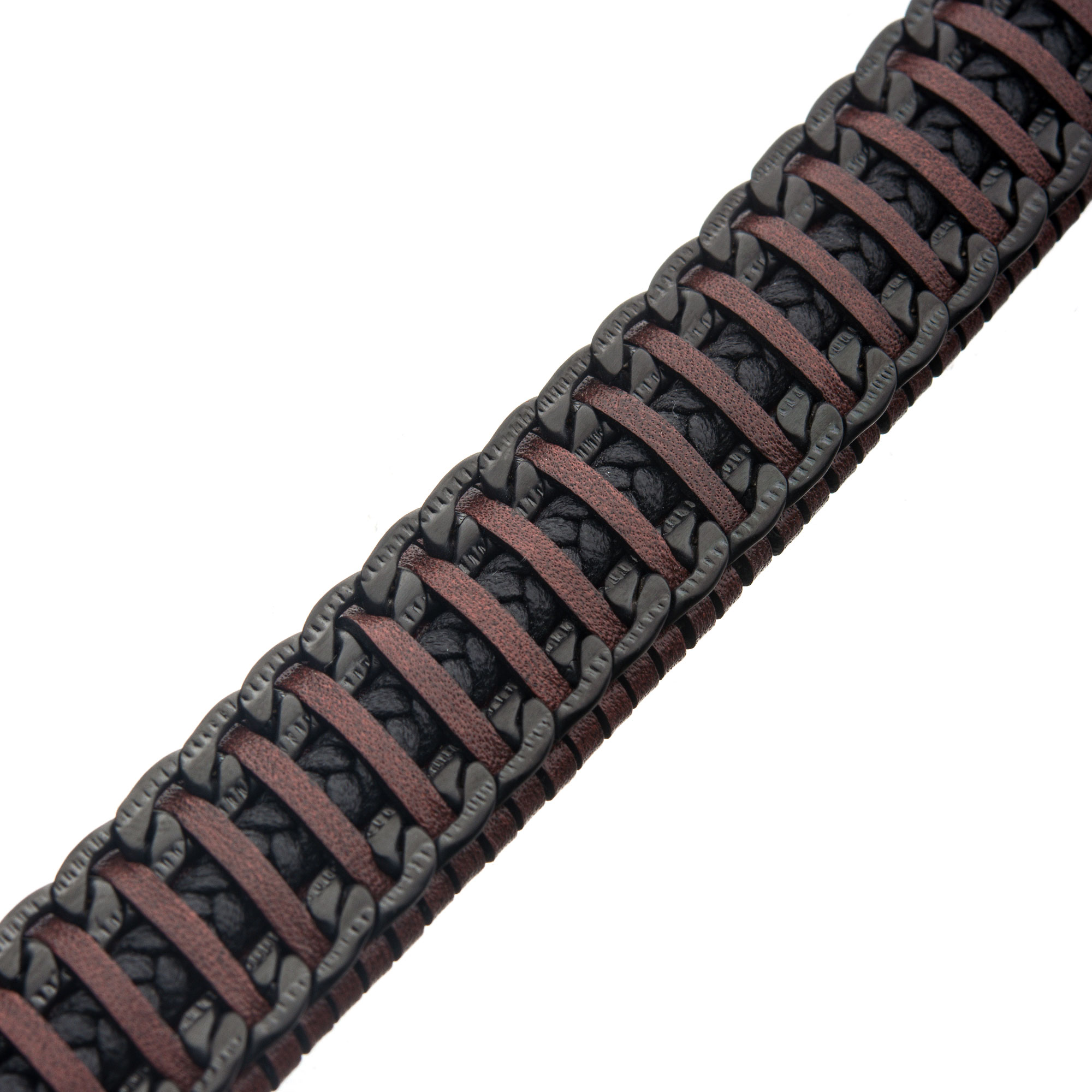 Red & Brown Weave Leather with Black Chain Bracelet Image 2 Ken Walker Jewelers Gig Harbor, WA