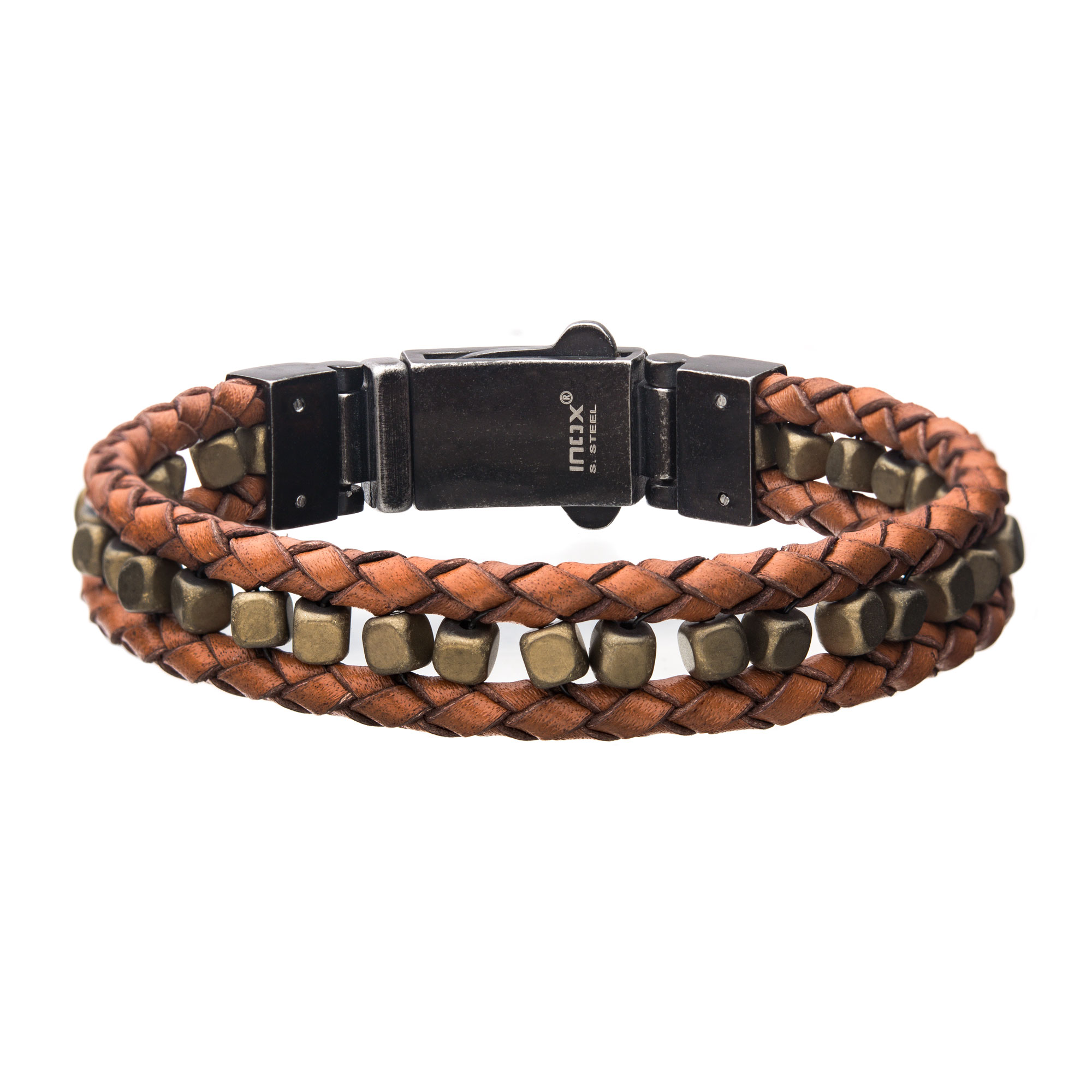 Brown Braided Leather with Gold Hematite Bead Bracelet Milano Jewelers Pembroke Pines, FL