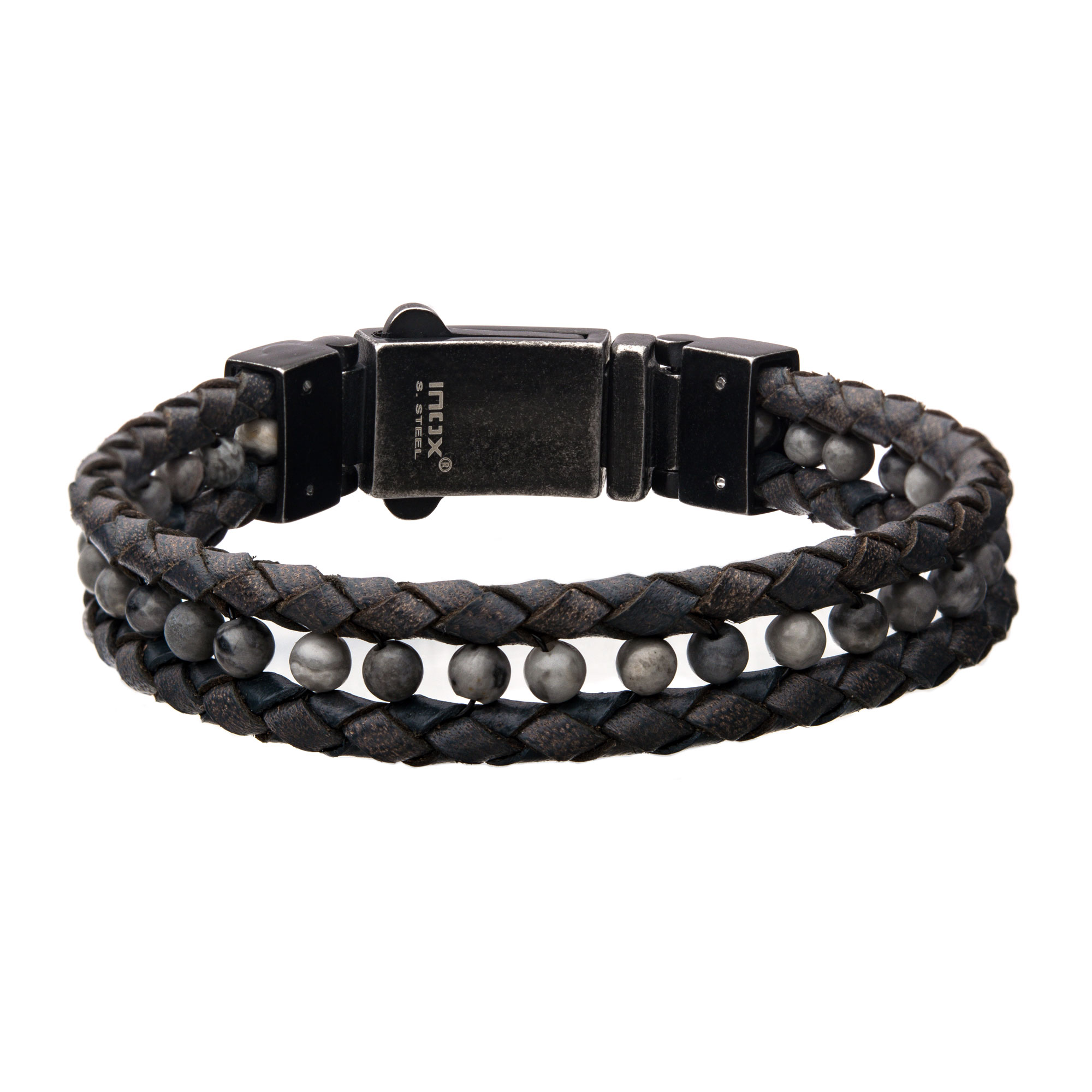 Grey Braided Leather with Howlite Bead Bracelet Mueller Jewelers Chisago City, MN