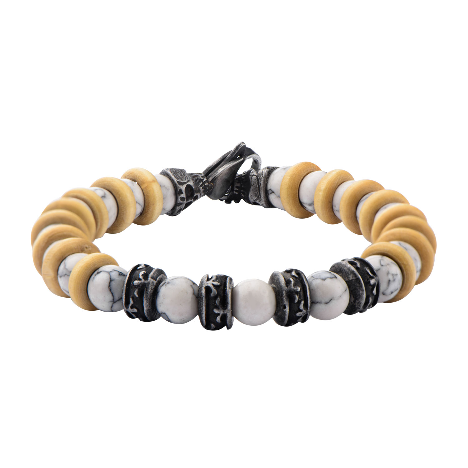 8mm White Howlite Beads with Taupe Wood Separators Bracelet Jayson Jewelers Cape Girardeau, MO