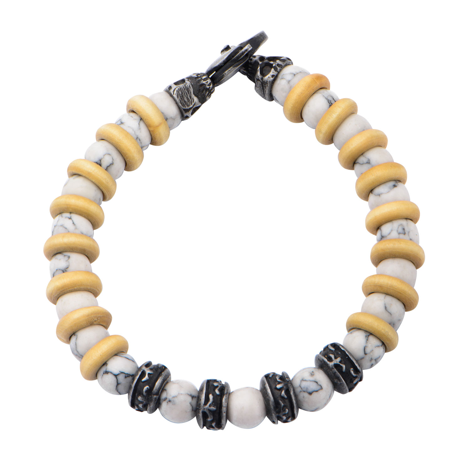 8mm White Howlite Beads with Taupe Wood Separators Bracelet Image 4 Midtown Diamonds Reno, NV
