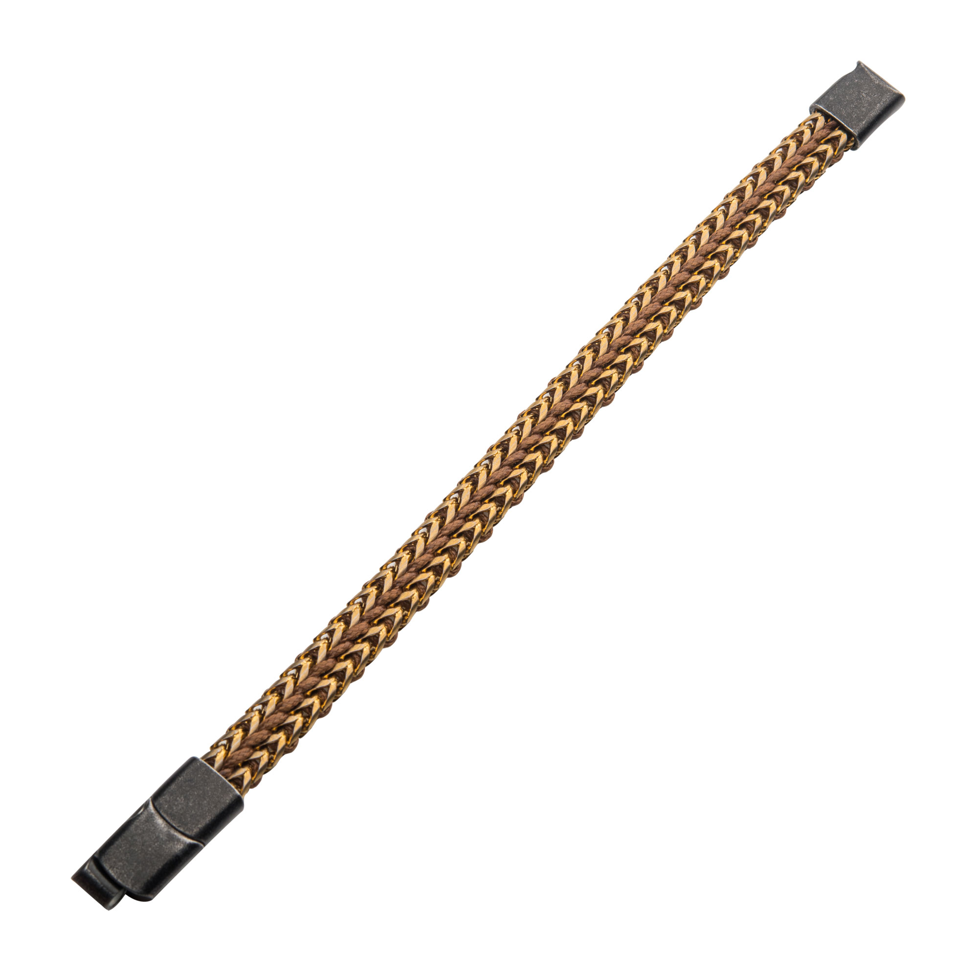 Allegiance Matte Stainless Steel Finish Brown Wax Cord Binding Gold Plated Foxtail Links Image 2 Lewis Jewelers, Inc. Ansonia, CT