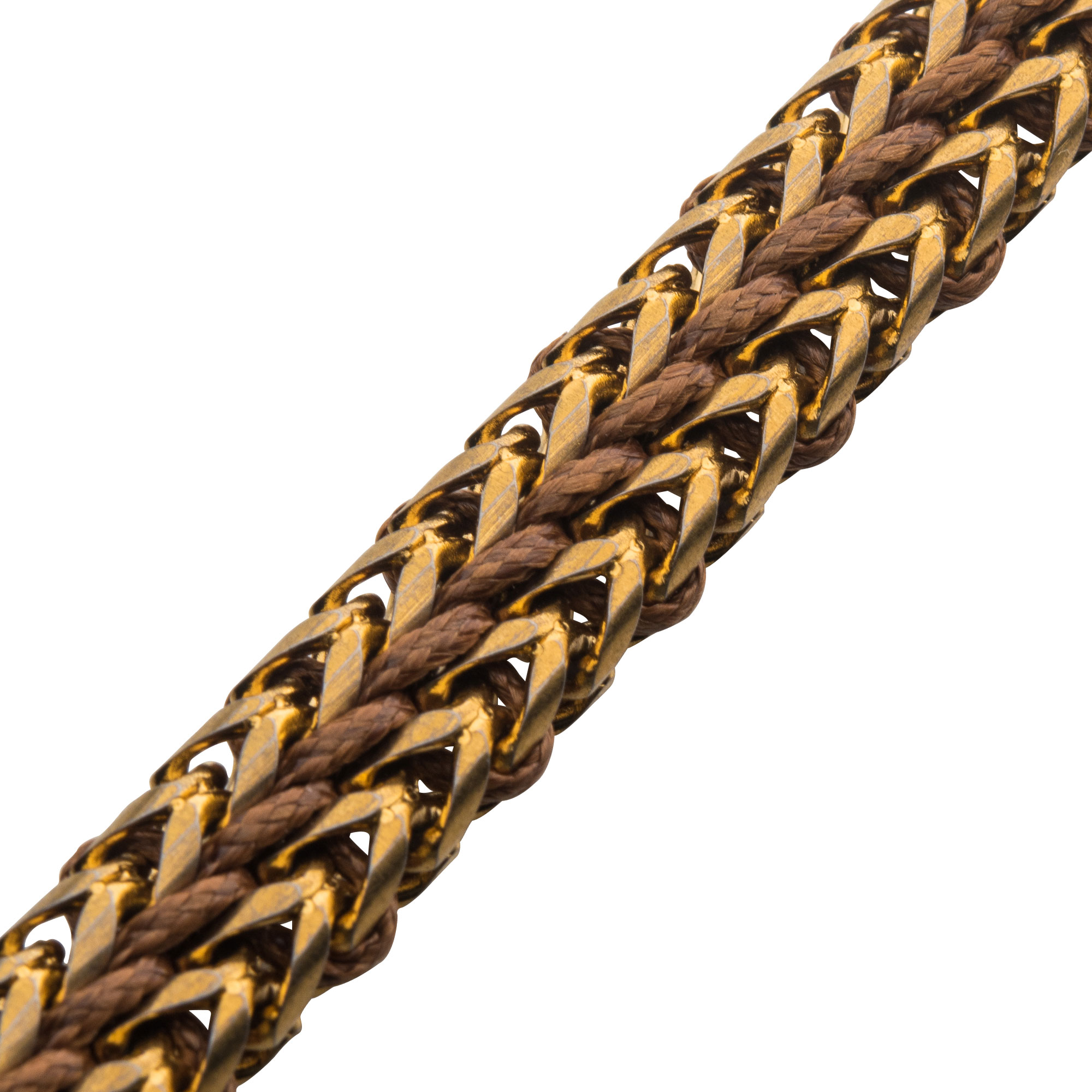 Allegiance Matte Stainless Steel Finish Brown Wax Cord Binding Gold Plated Foxtail Links Image 3 Jayson Jewelers Cape Girardeau, MO