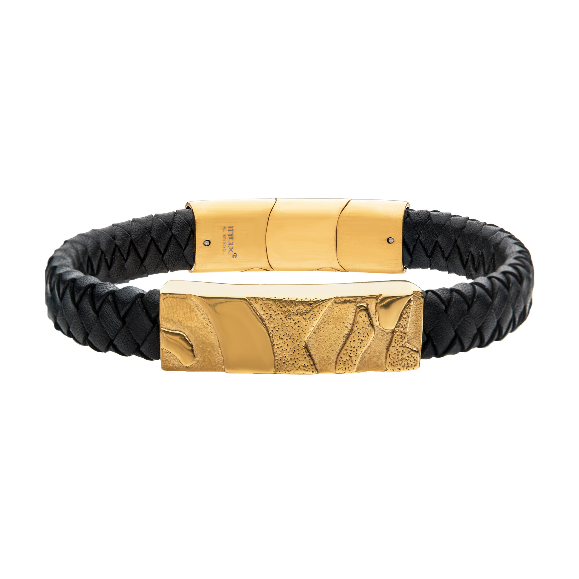 Black Leather with Gold Plated 3D Canyon Pattern Bracelet Lewis Jewelers, Inc. Ansonia, CT