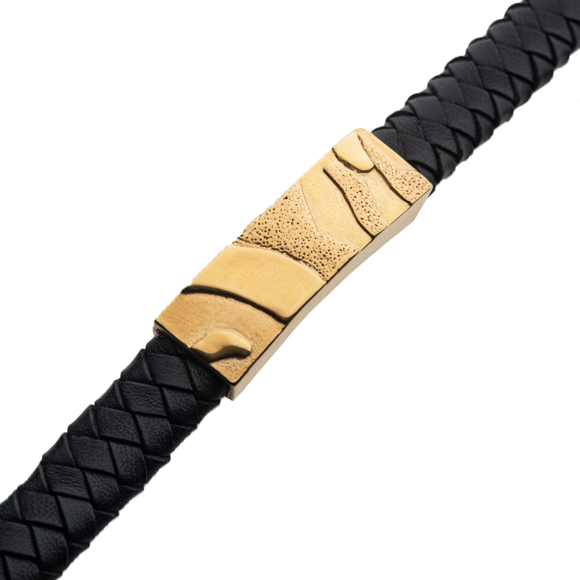Black Leather with Gold Plated 3D Canyon Pattern Bracelet Image 3 Ken Walker Jewelers Gig Harbor, WA