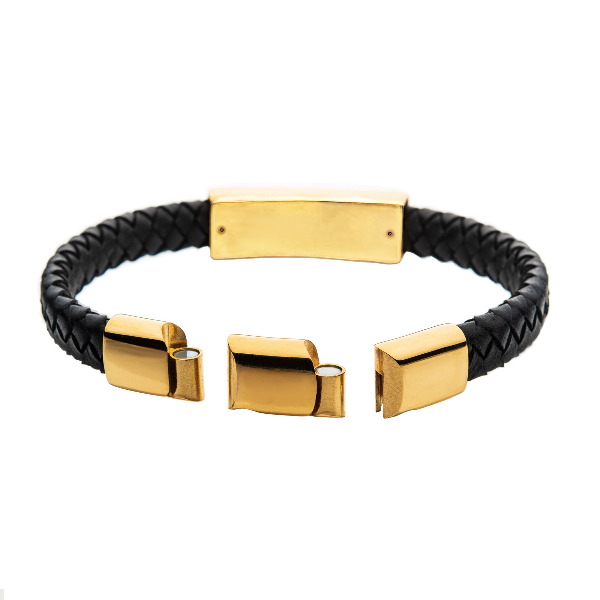 Black Leather with Gold Plated 3D Canyon Pattern Bracelet Image 4 Milano Jewelers Pembroke Pines, FL