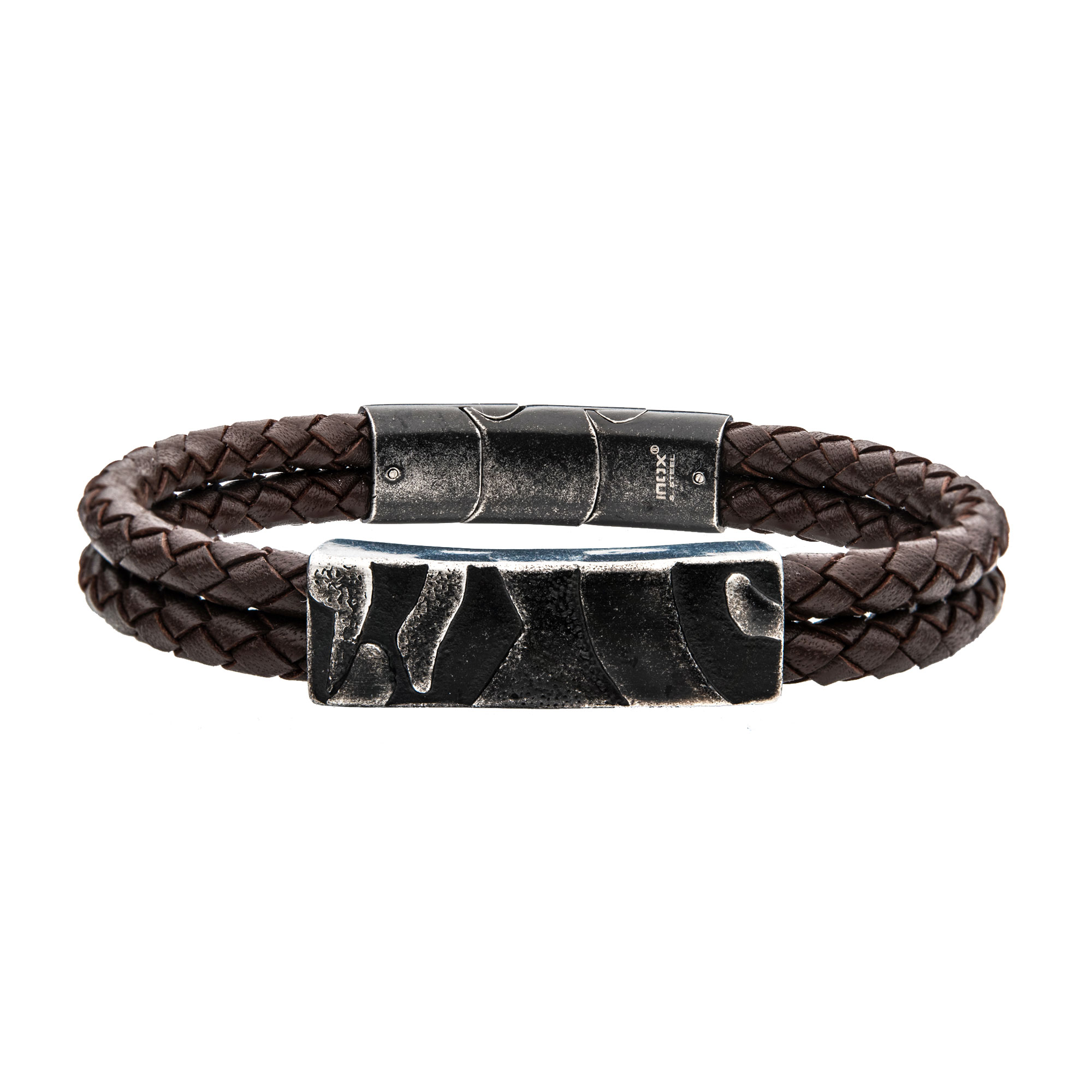 Brown Leather with Gun Metal Plated 3D Canyon Pattern Bracelet Enchanted Jewelry Plainfield, CT