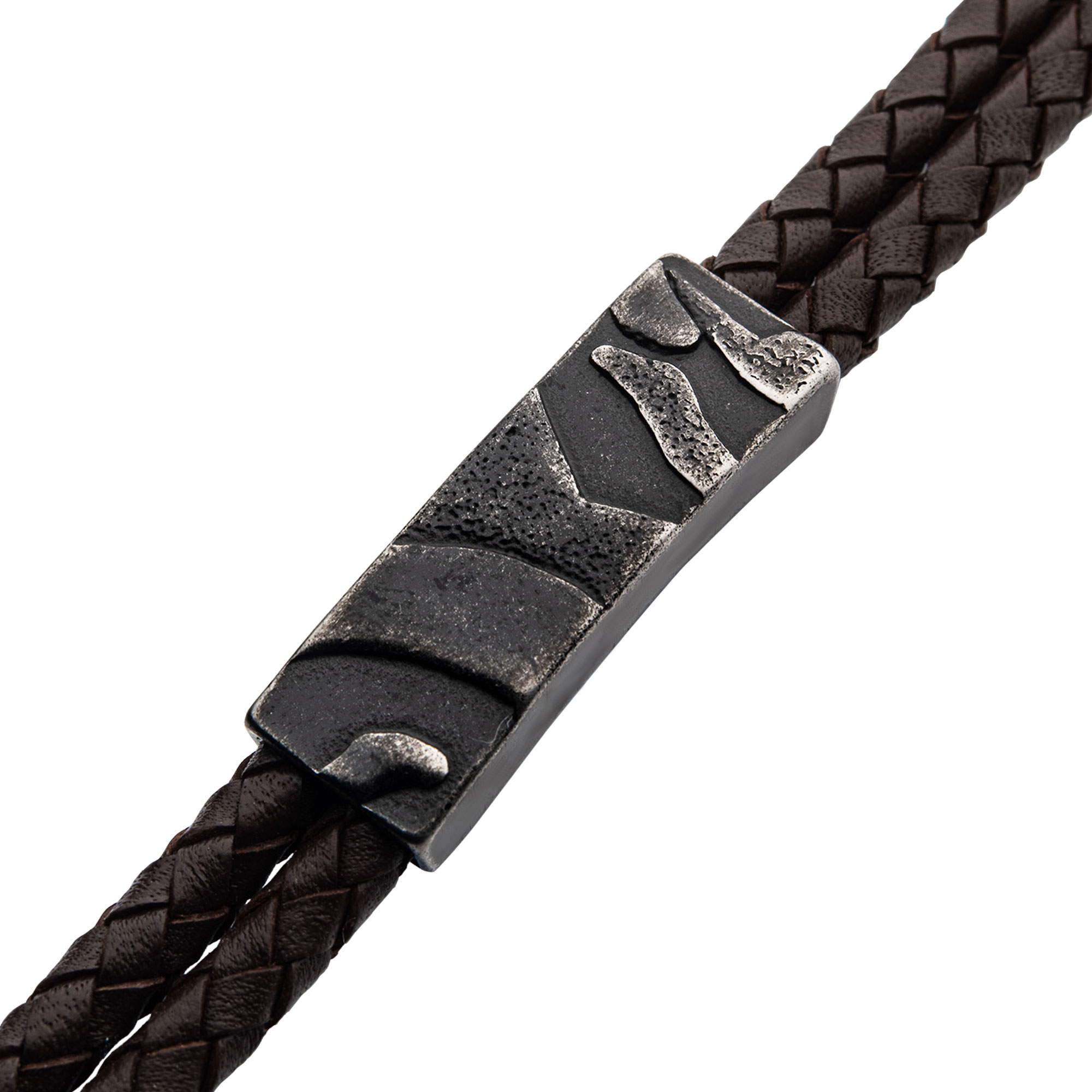 Brown Leather with Gun Metal Plated 3D Canyon Pattern Bracelet Image 3 Morin Jewelers Southbridge, MA