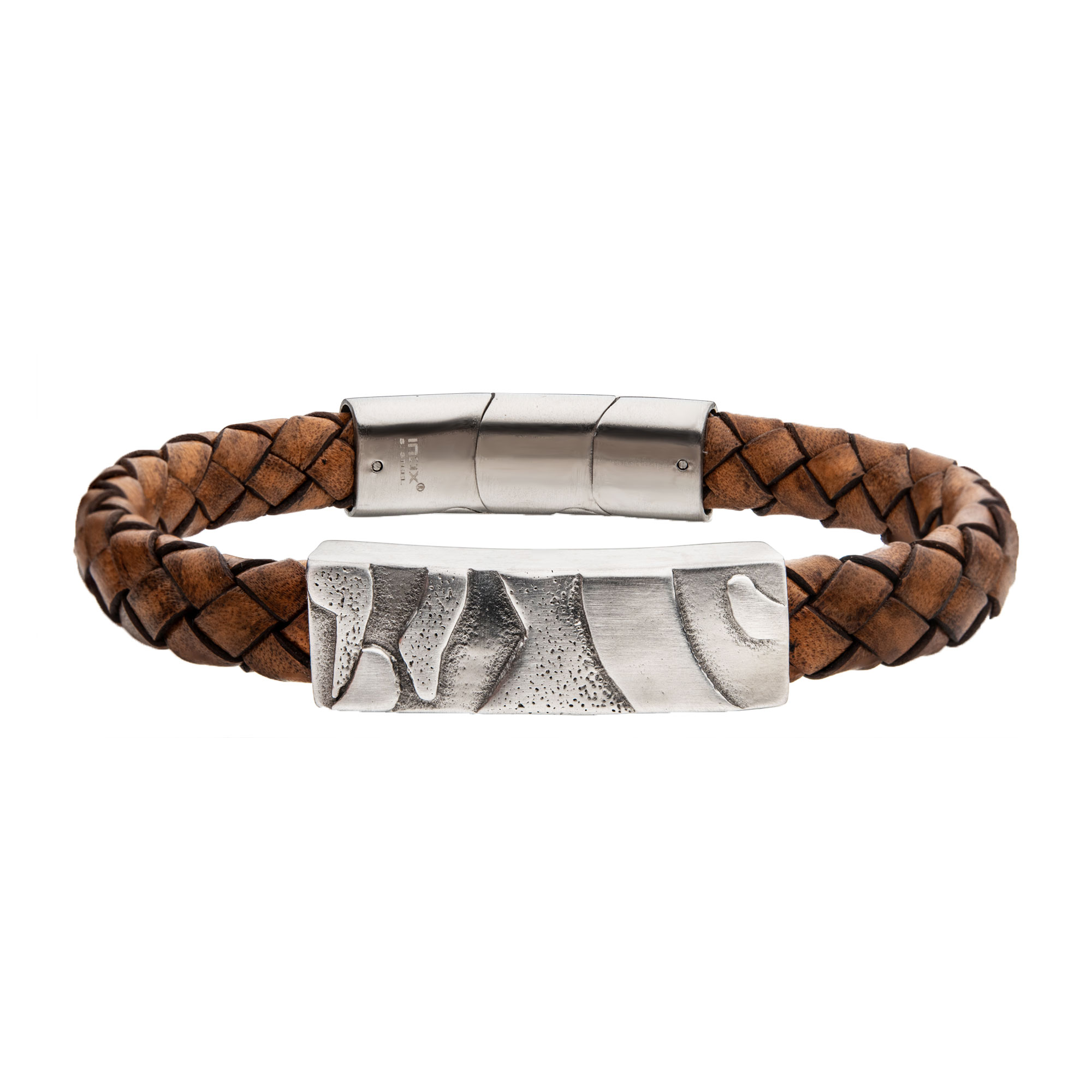 Brown Leather with Steel 3D Canyon Pattern Bracelet Mueller Jewelers Chisago City, MN