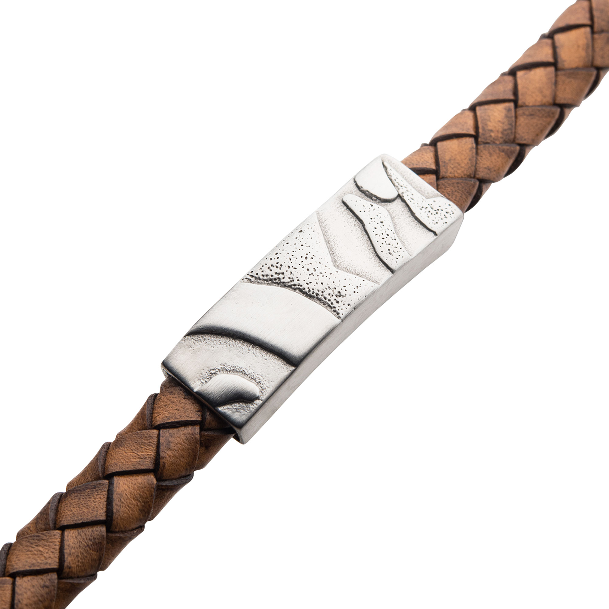 Brown Leather with Steel 3D Canyon Pattern Bracelet Image 3 Mueller Jewelers Chisago City, MN