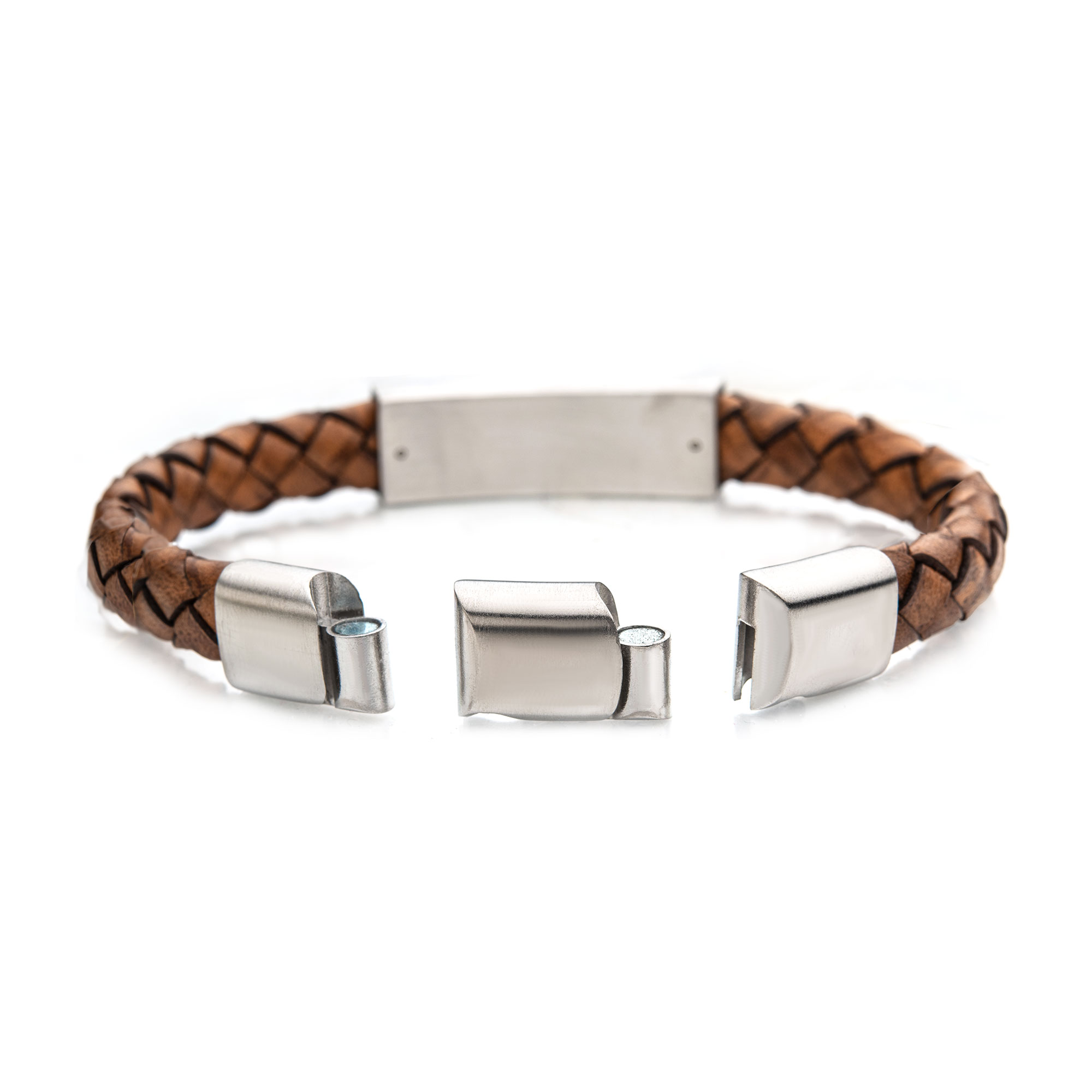 Brown Leather with Steel 3D Canyon Pattern Bracelet Image 4 Jayson Jewelers Cape Girardeau, MO