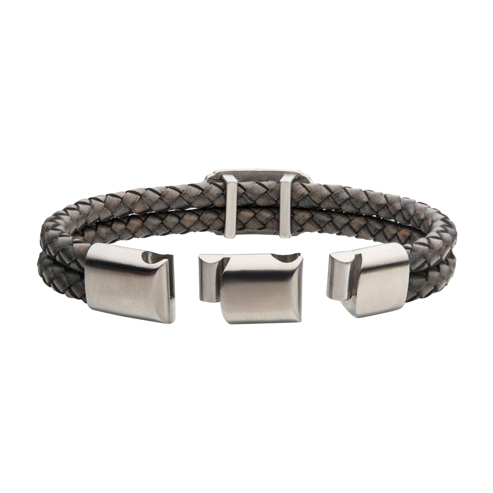 Double Strand Gray Leather with Brushed Steel Longhorn Bracelet Image 4 Midtown Diamonds Reno, NV