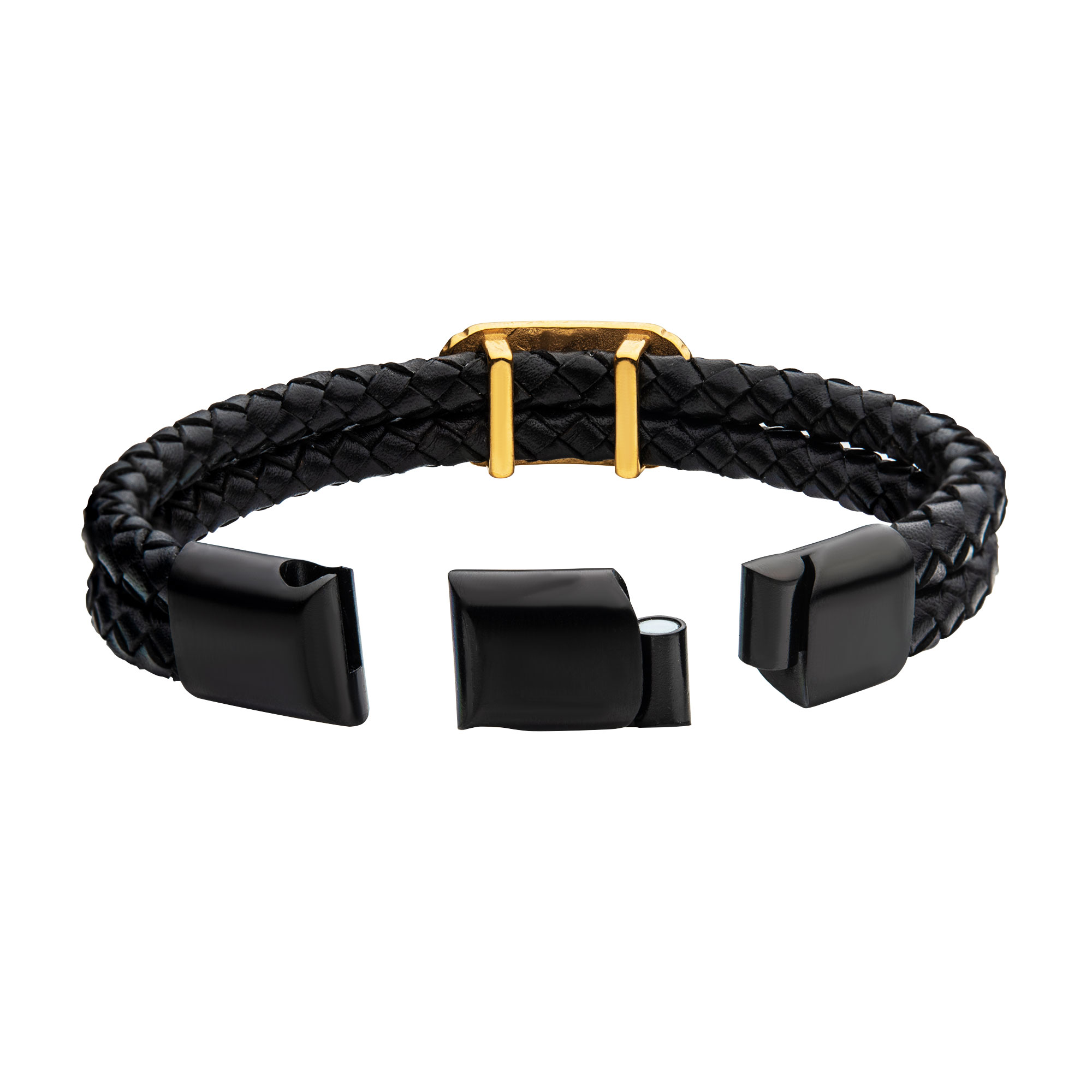 Double Strand Black Leather with Gold Plated Longhorn Bracelet Image 4 Midtown Diamonds Reno, NV