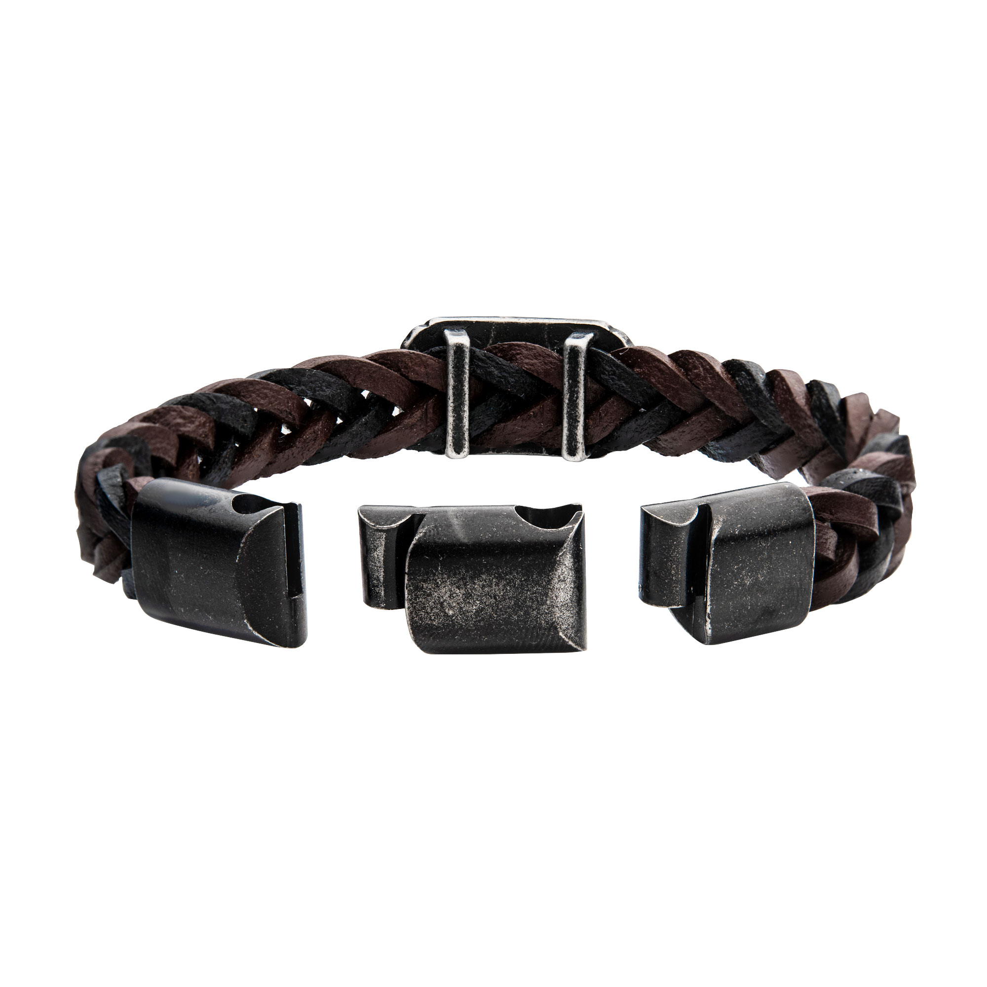 Black & Brown Braided Leather with Gun Metal Plated Longhorn Bracelet Image 4 Enchanted Jewelry Plainfield, CT
