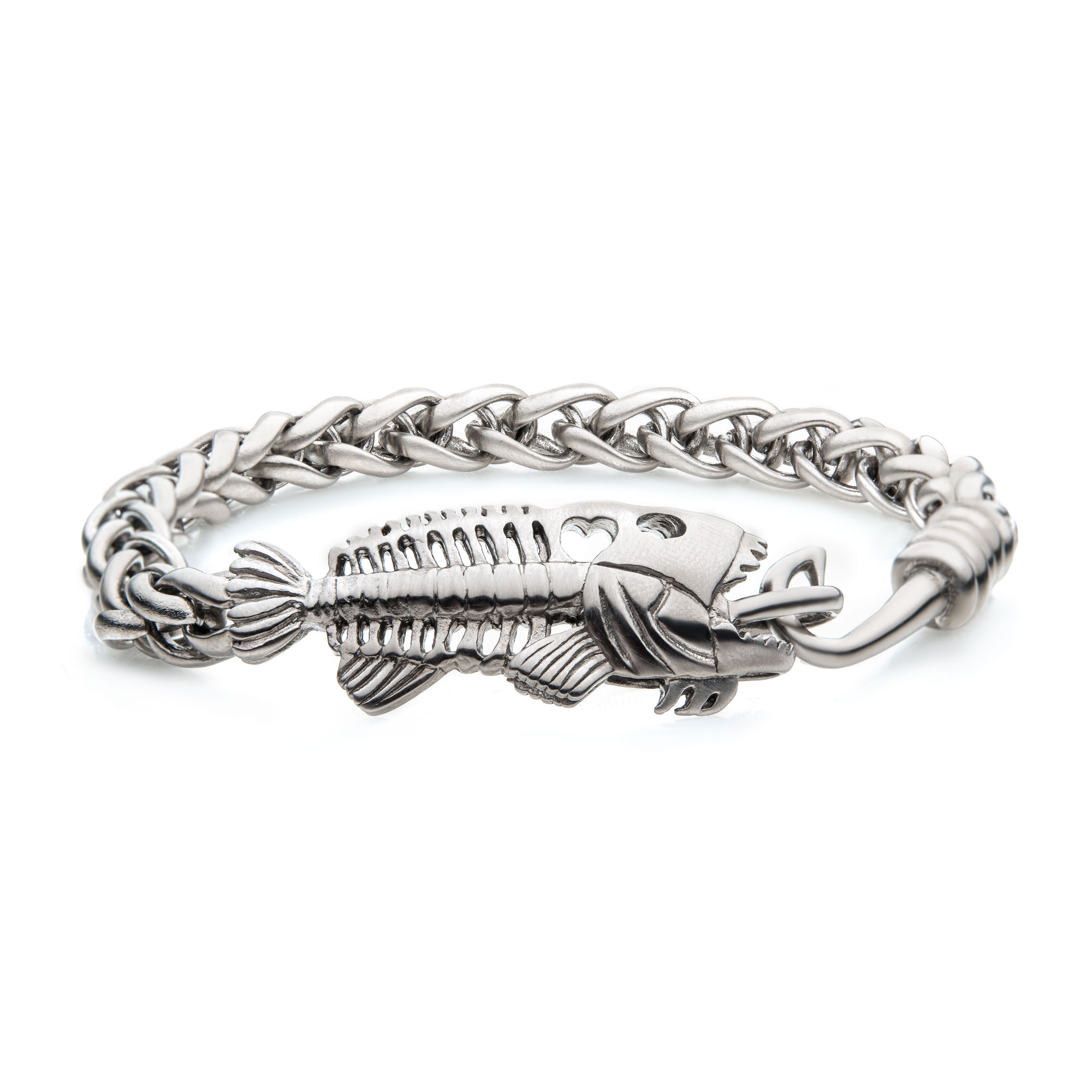 Polished Steel Wheat Chain with Fishbone on Hook Clasp Bracelet Spath Jewelers Bartow, FL