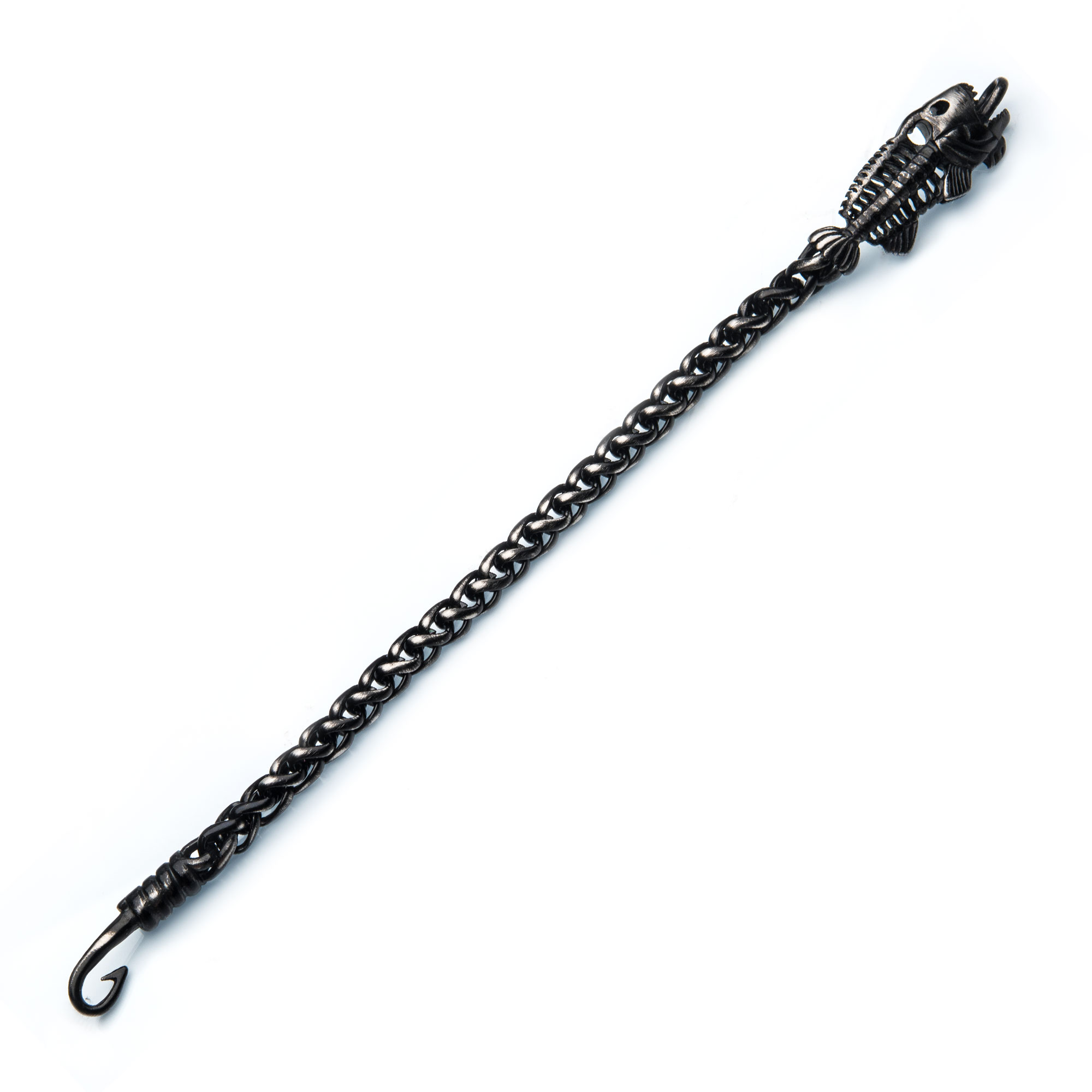 Gun Metal Plated Wheat Chain with Fishbone on Hook Clasp Bracelet Image 2 Lewis Jewelers, Inc. Ansonia, CT