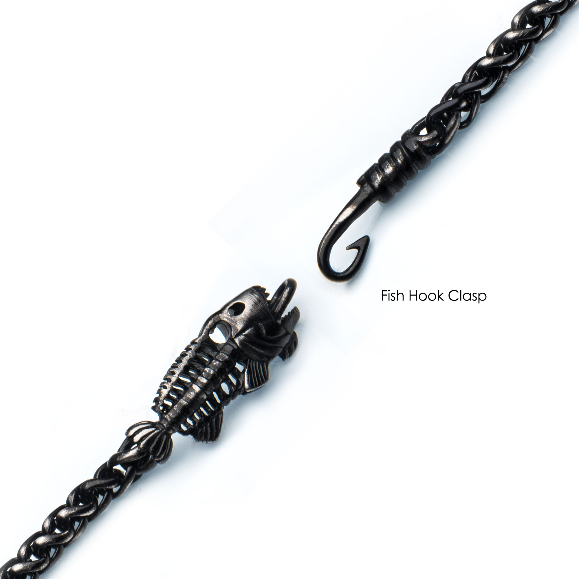 Gun Metal Plated Wheat Chain with Fishbone on Hook Clasp Bracelet Image 3 Midtown Diamonds Reno, NV
