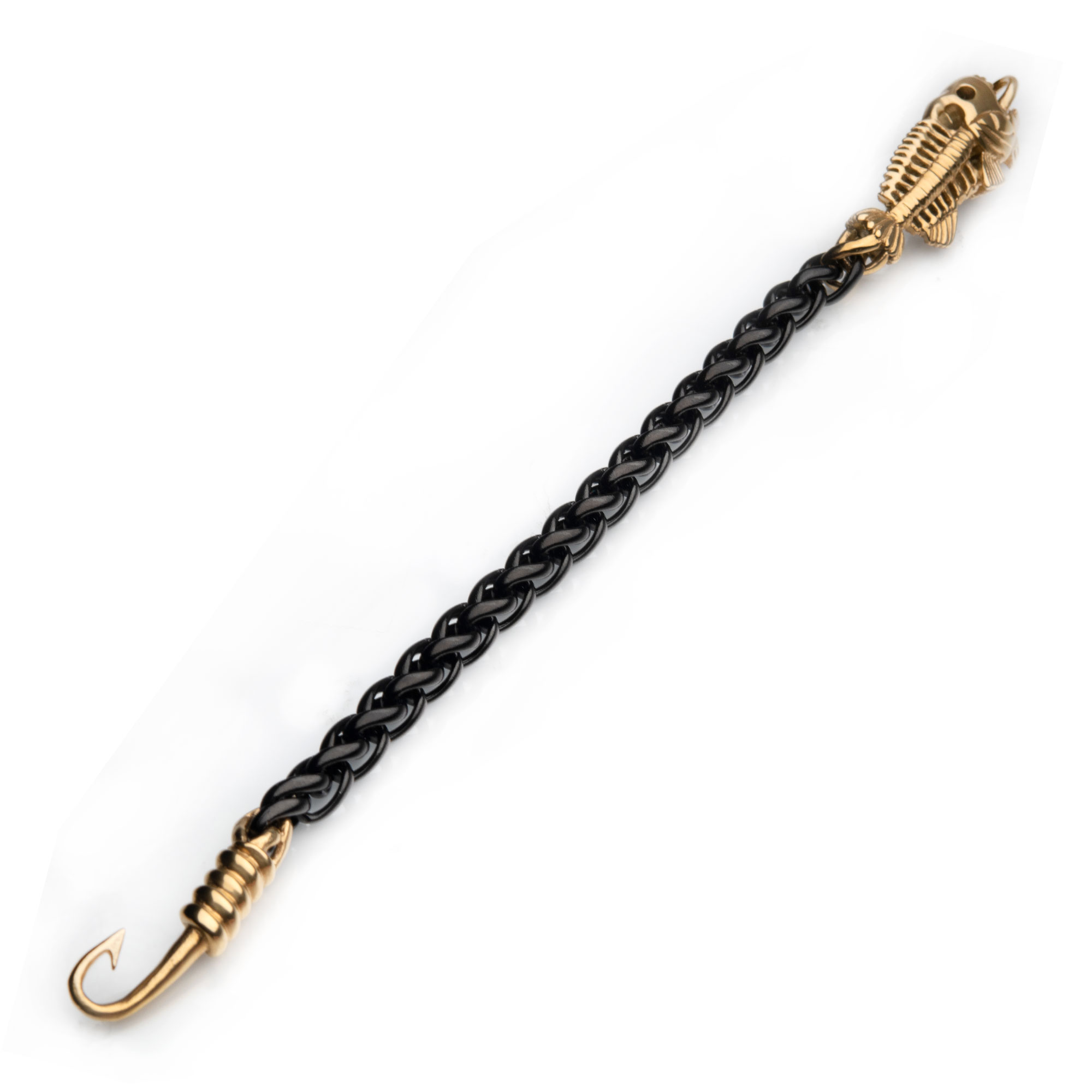 Black Plated Wheat Chain with Gold Plated Fishbone on Hook Clasp Bracelet Image 2 Enchanted Jewelry Plainfield, CT