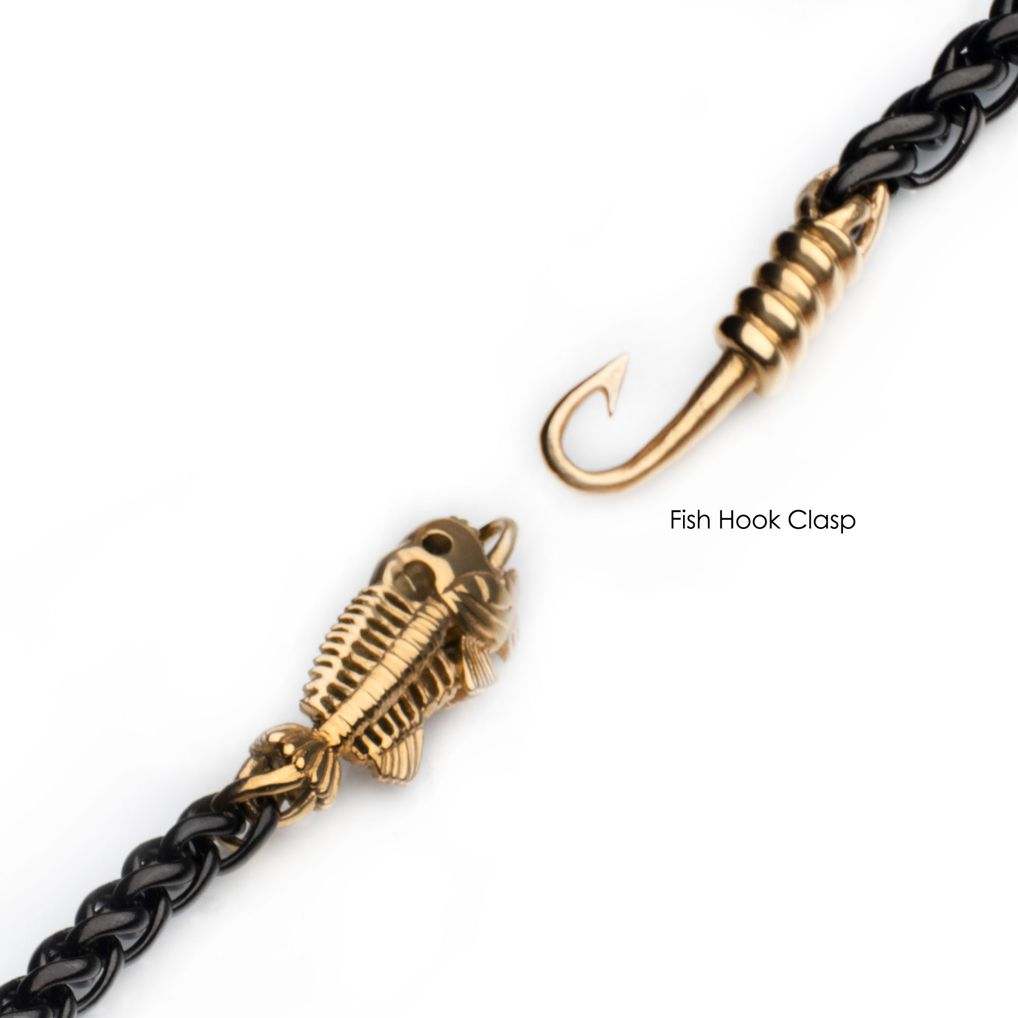 Black Plated Wheat Chain with Gold Plated Fishbone on Hook Clasp Bracelet Image 3 Enchanted Jewelry Plainfield, CT