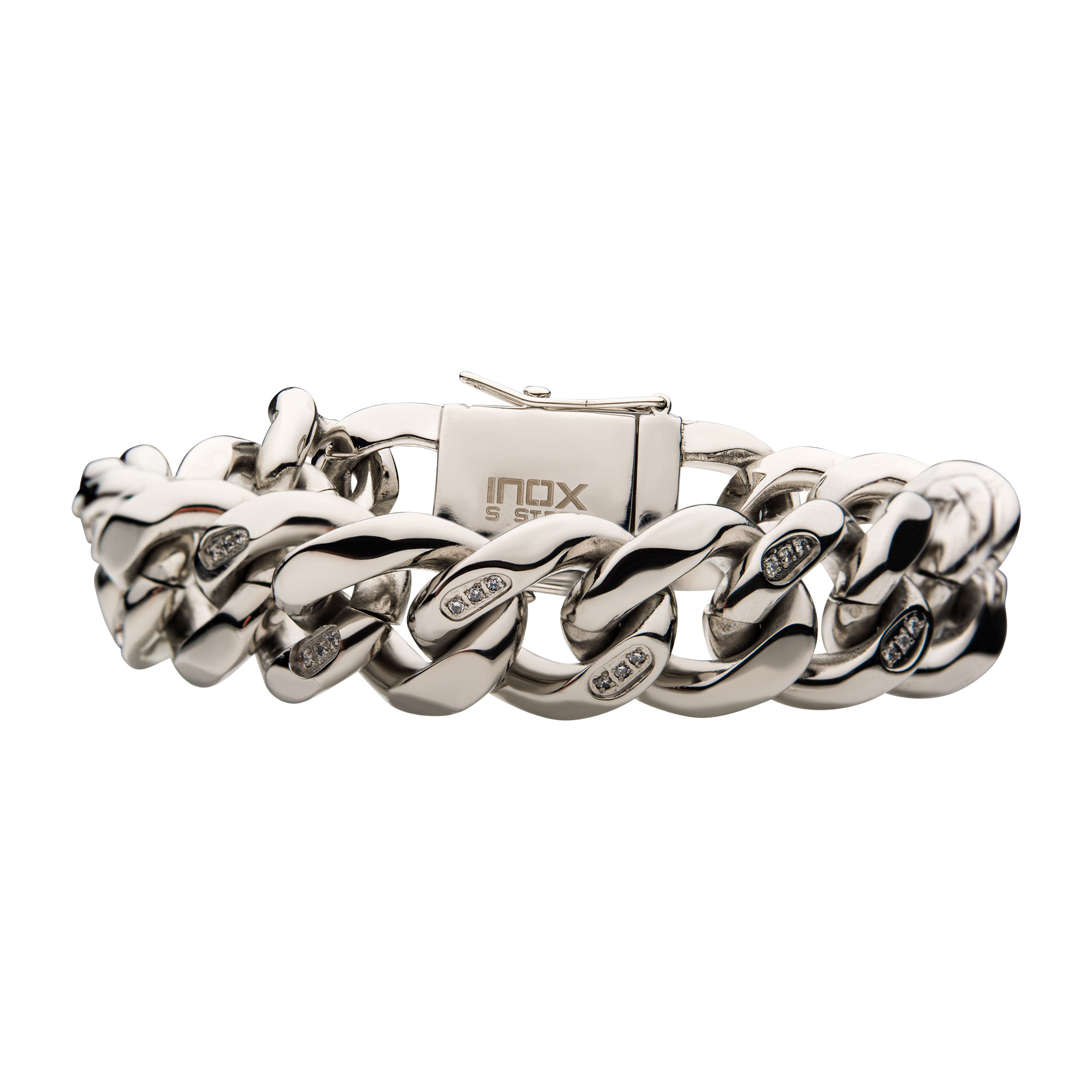 Stainless Steel with 30pcs Diamond Chunky Curb Chain Miami Cuban Bracelet Lewis Jewelers, Inc. Ansonia, CT