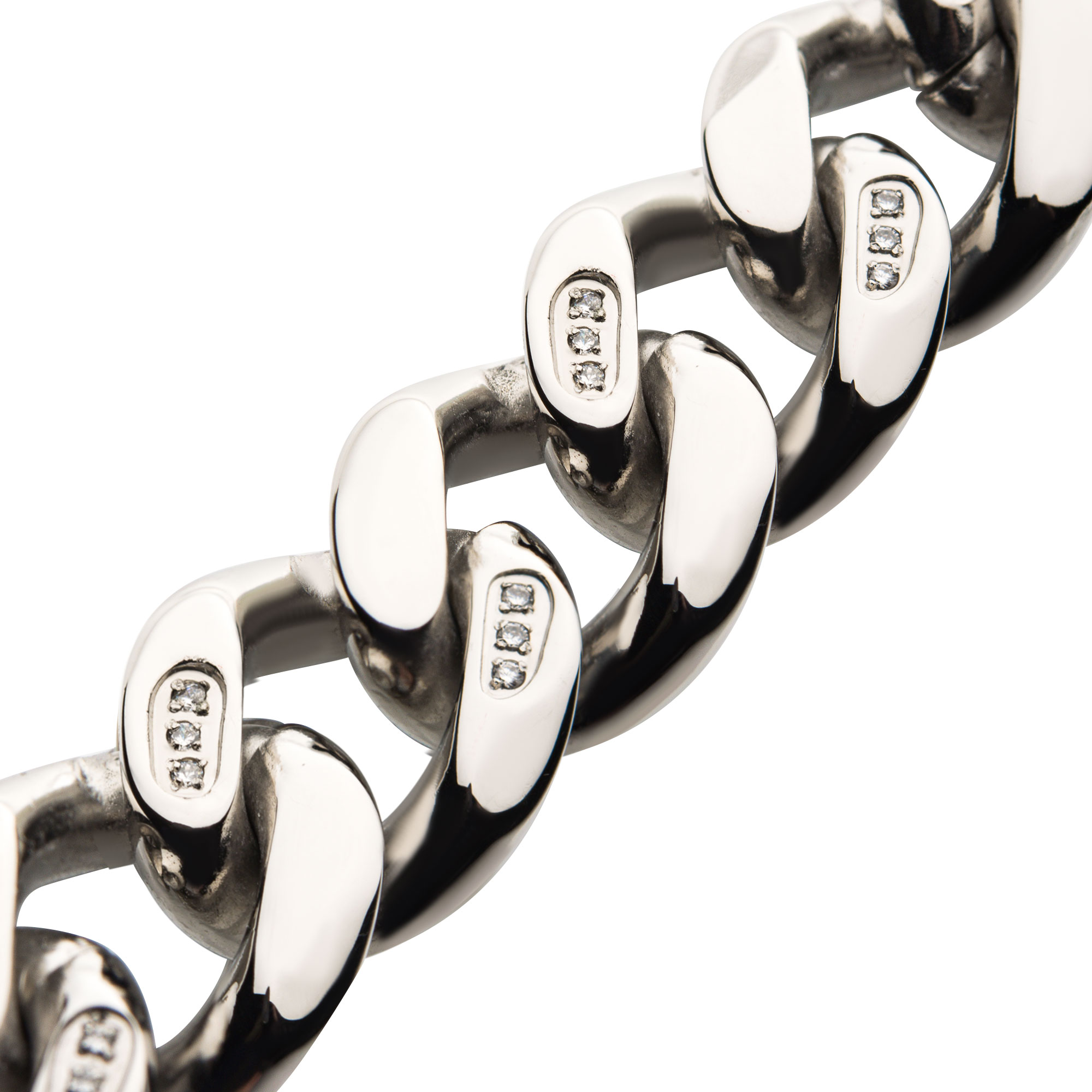 Stainless Steel with 30pcs Diamond Chunky Curb Chain Miami Cuban Bracelet Image 3 Spath Jewelers Bartow, FL