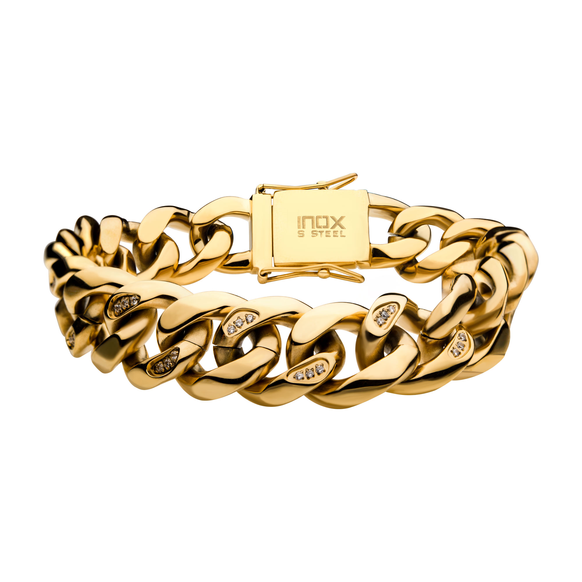 18K Gold Plated with 30pcs Diamond Chunky Curb Chain Miami Cuban Bracelet Ken Walker Jewelers Gig Harbor, WA