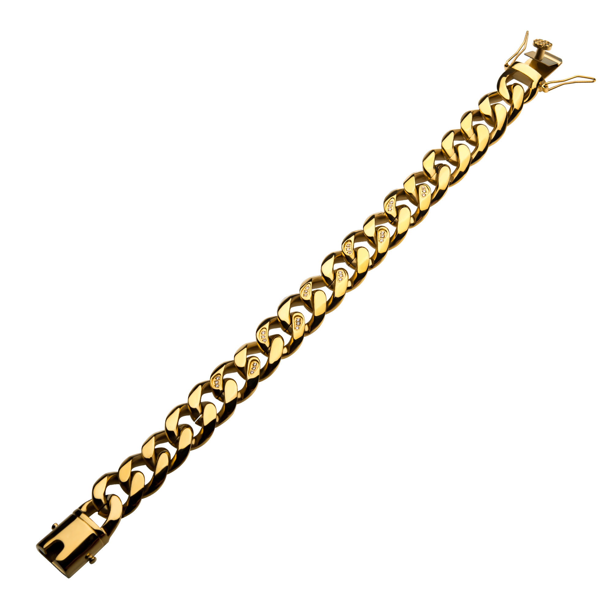 18K Gold Plated with 30pcs Diamond Chunky Curb Chain Miami Cuban Bracelet Image 2 Mueller Jewelers Chisago City, MN